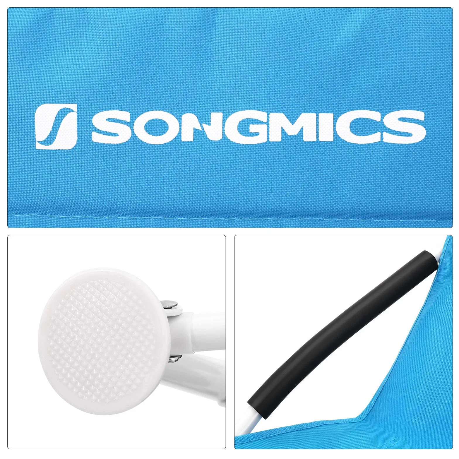 SONGMICS Gcb61Bu Leżak z Wysokim Oparciem, Przenośny Składany Leżak, Składane Krzesło Campingowe, Rozkładany, Lekki, Wygodny, Bardzo Wytrzymały, Leżak Zewnętrzny z Torbą, Jasnoniebieski