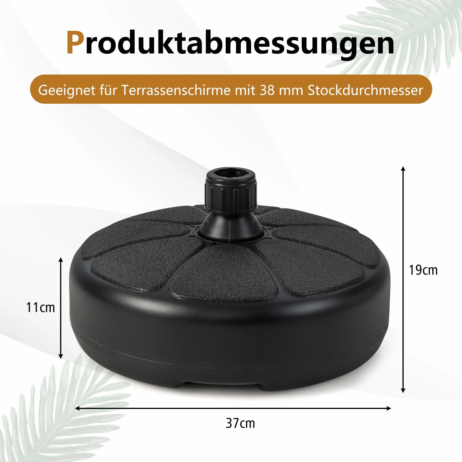 COSTWAY Stojak na parasole przeciwsłoneczne, możliwość napełniania, stojak na parasole o średnicy 38 mm, Ø 37 cm, stojak na parasol przeciwsłoneczny, stojak na parasole do ogrodu, na balkon