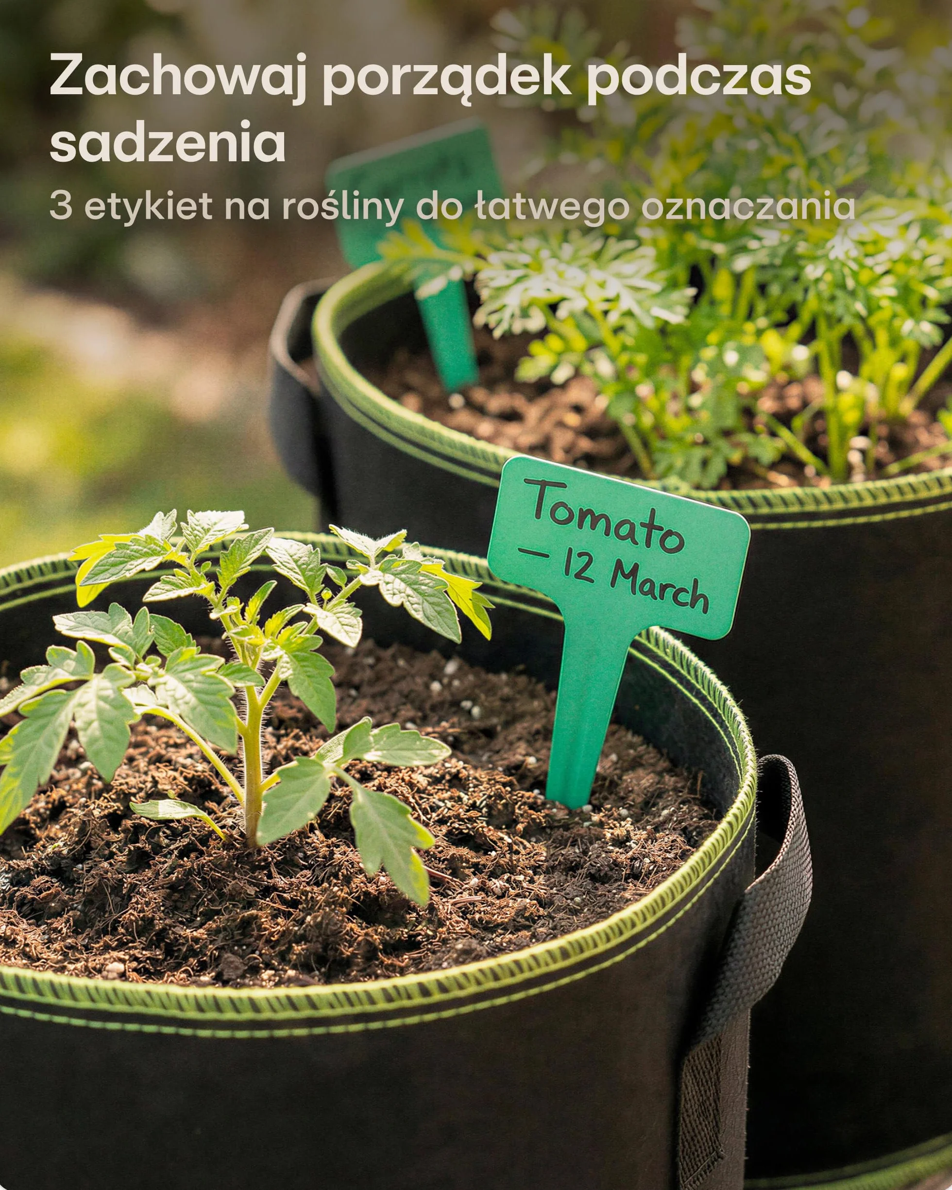 Worek do sadzenia 60L, 3 torba na rośliny z etykietami, z uchwytem