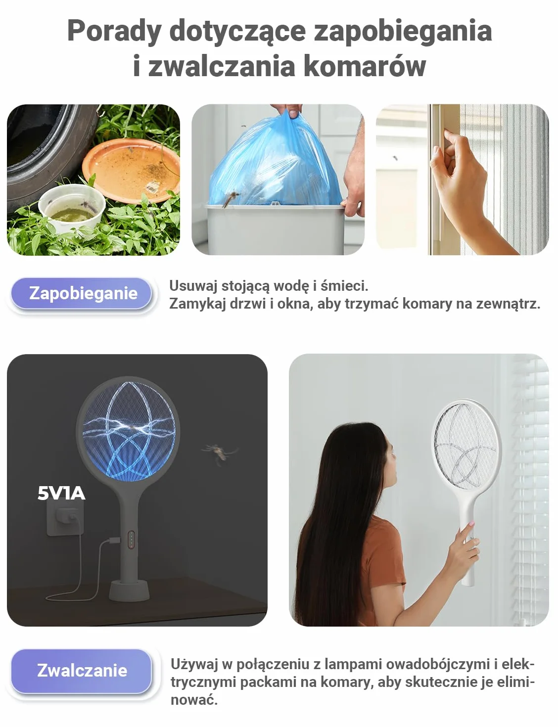 YISSVIC Elektryczna łapka na komary Extra Strong 4000 V 2 w 1 USB C z akumulatorem Akumulatorowa ze stabilną podstawą pułapką na światło UV Przeciw komarom Muchom Biały