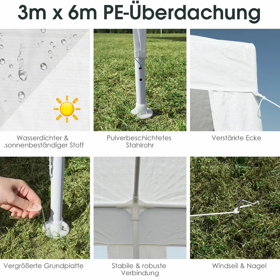 COSTWAY Pawilon ogrodowy, 6 x 3 m, namiot imprezowy, namiot ogrodowy na imprezy, wesele i do aktywności, biały