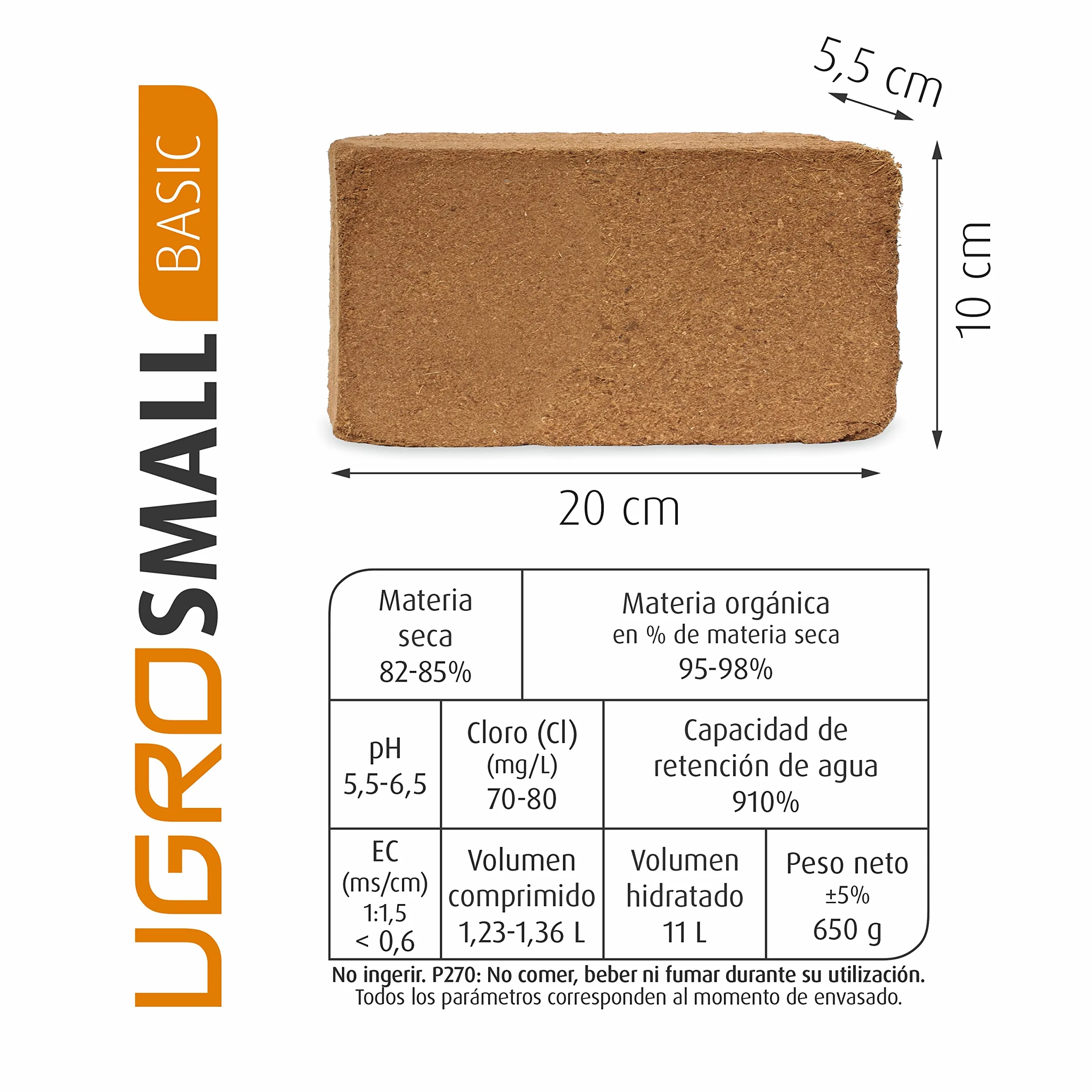 Podłożenie/blok/cegła z suszonego włókna kokosowego U-Gro Small (750 g - 11 l)