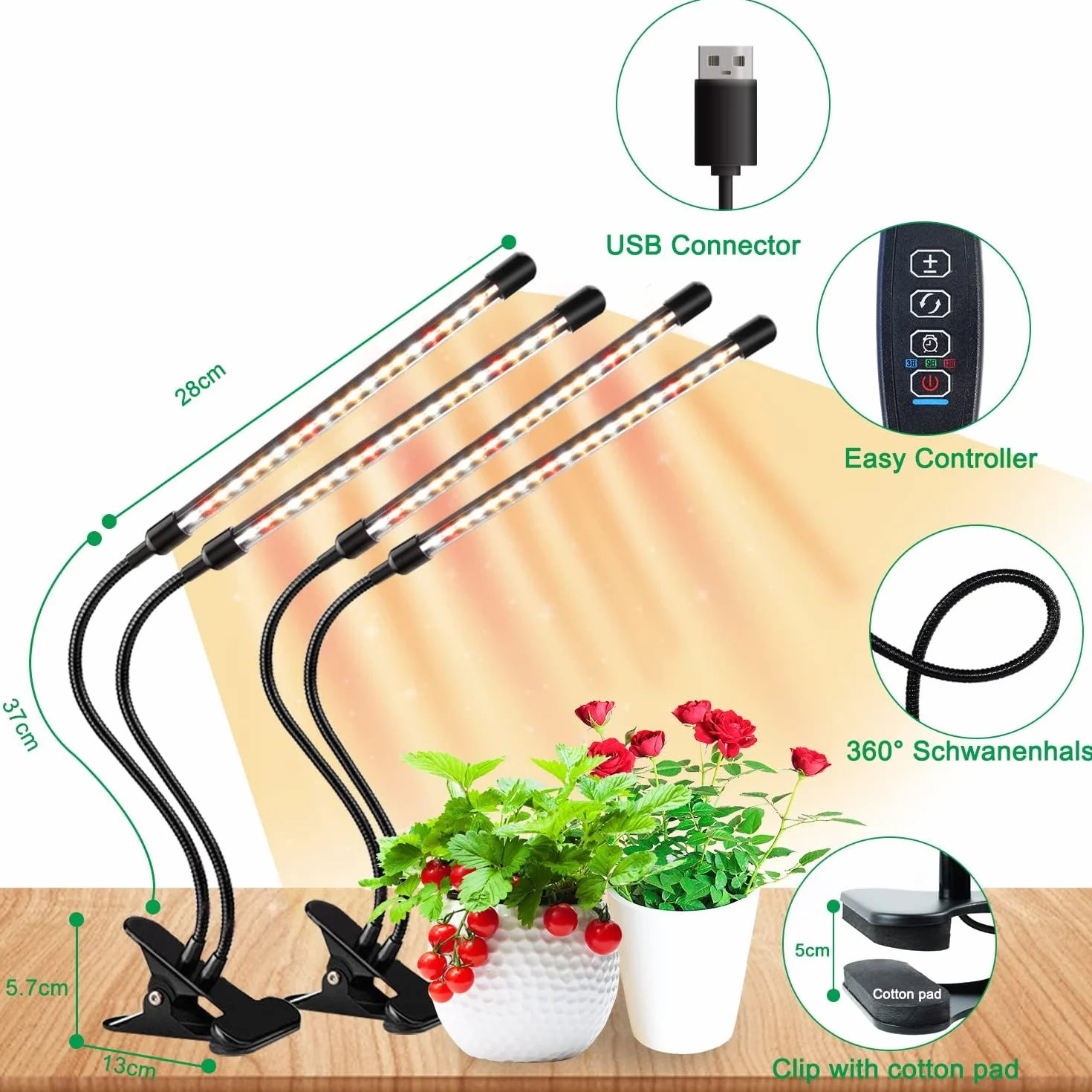 COKOLILA 2 szt. lampa do roślin LED, pełne spektrum światła, 3000 K, 5000 K, 660 nm, lampa do roślin pokojowych z timerem 3/9/12h, 10 jasności, 3 tryby świecenia, idealna dla małych roślin (bez
