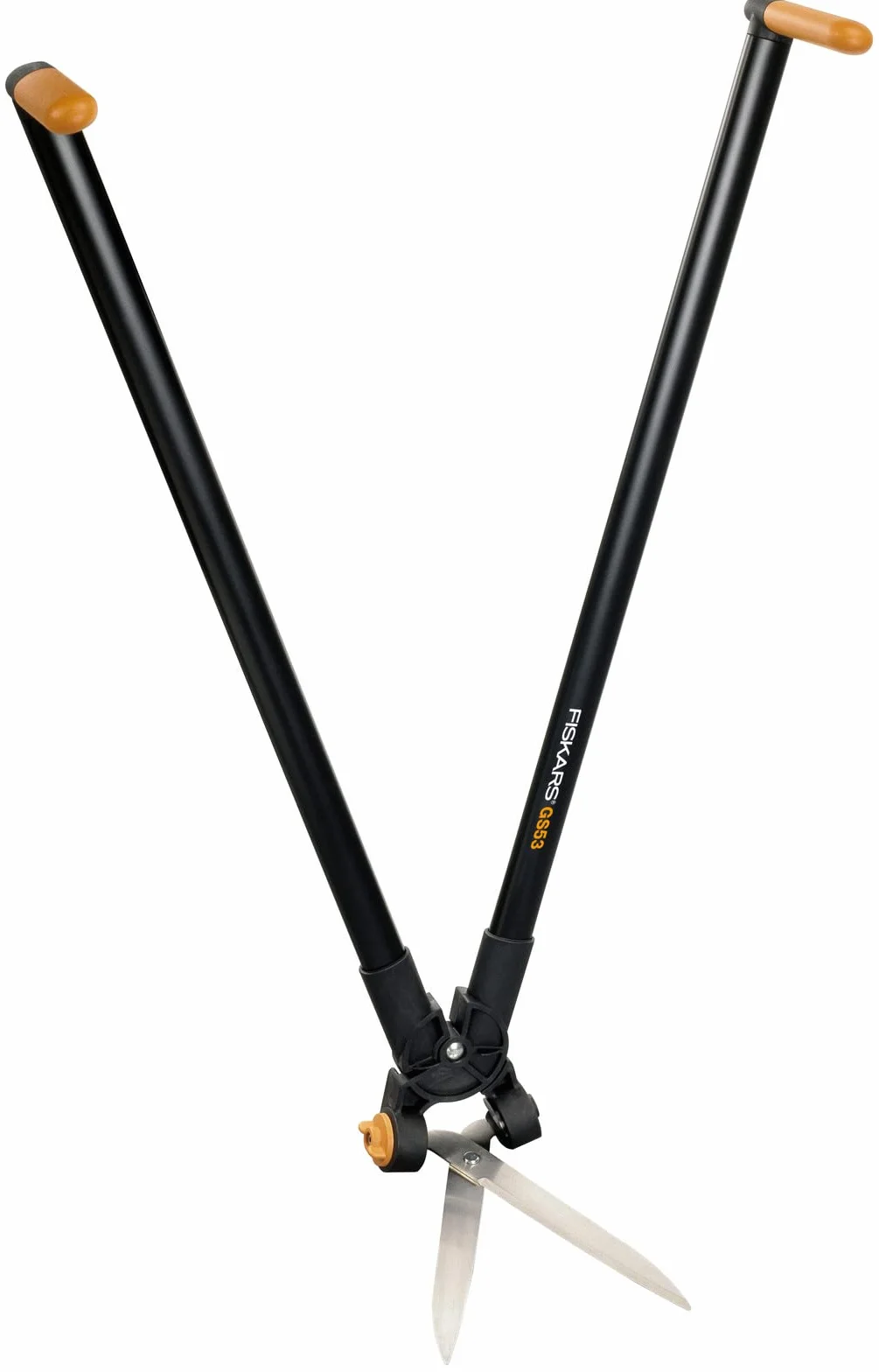 Fiskars Dźwigniowe nożyce do żywopłotu i trawy, Zasięg do 2,5 m, Czarno-pomarańczowe, PowerLever, GS53, 1001565