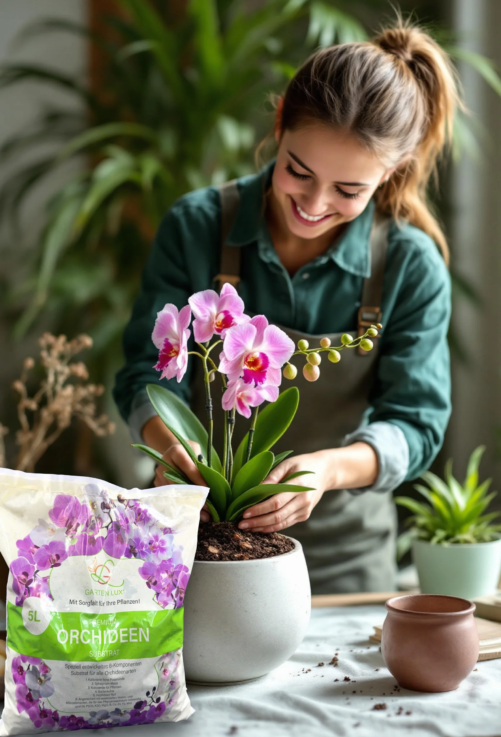 Garten Lux Premium ziemia do storczyków, 5 l, 6 komponentów, podłoże dla zdrowego wzrostu i optymalnej pielęgnacji roślin storczyków, idealne podłoże dla wszystkich rodzajów storczyków
