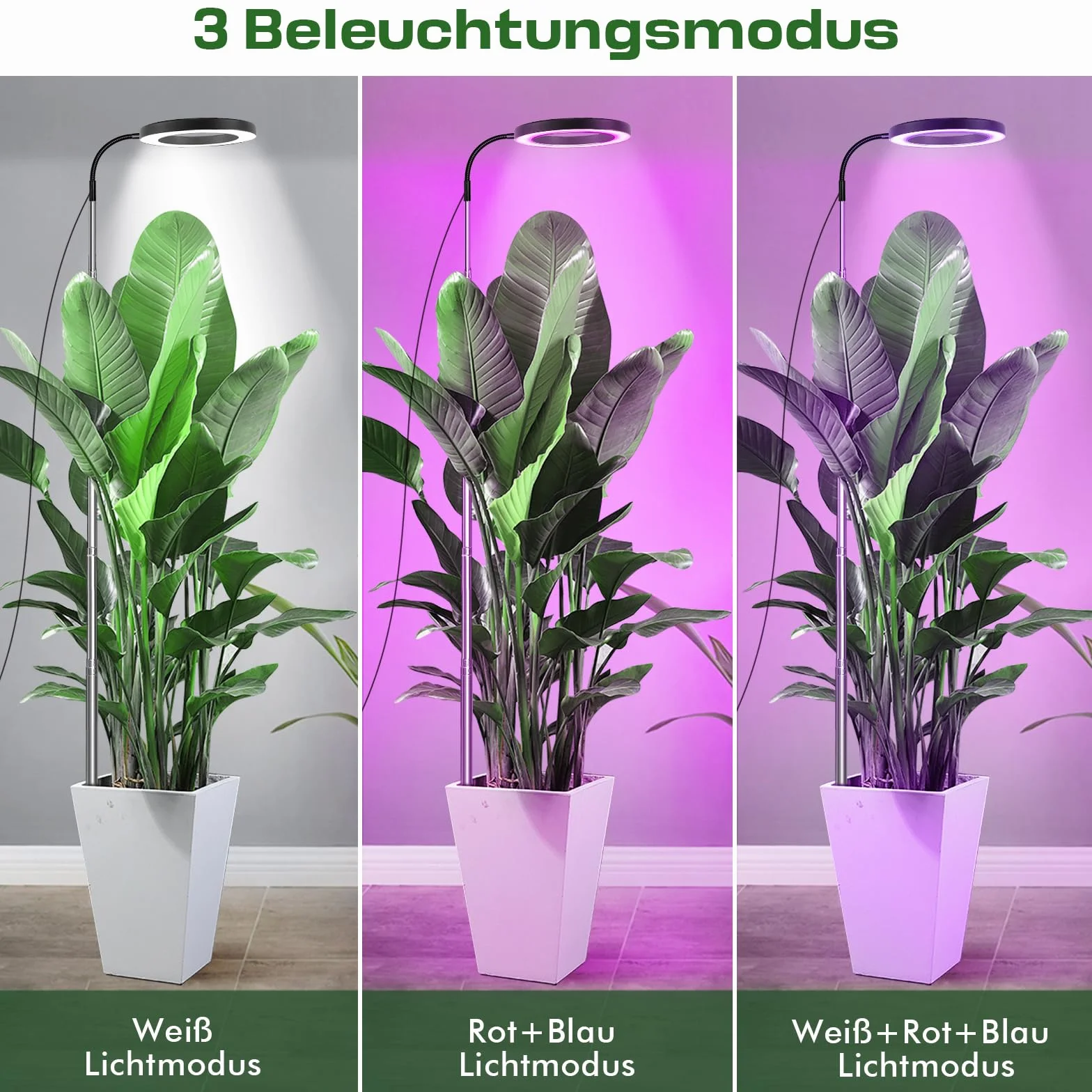 Lampa LED do roślin o pełnym spektrum, 72 LEDs Lampa do uprawy roślin w pomieszczeniach, Oświetlenie roślin 160 cm z gęsią szyją 360°, Timer 3/9/12H, regulowana wysokość, 3 tryby,10 jasności