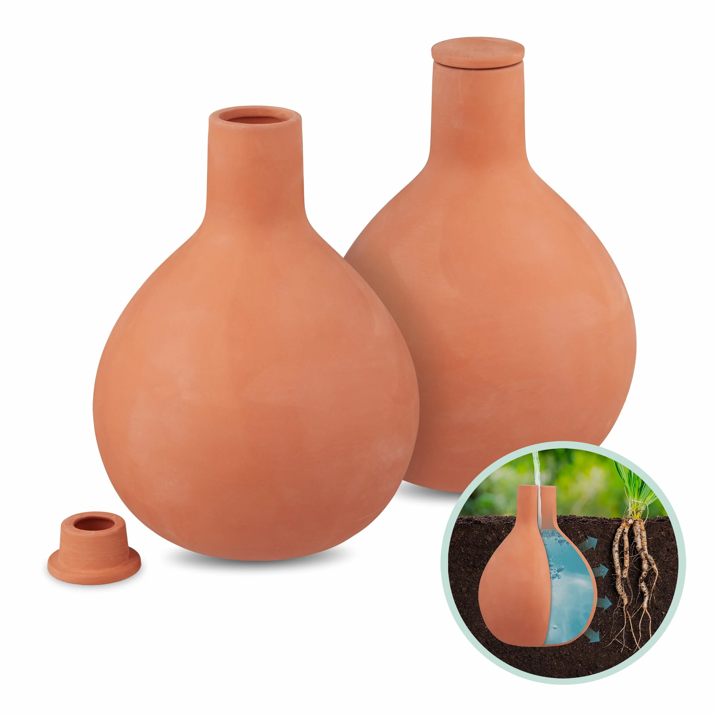 Relaxdays Ollas, zestaw 2 sztuk, 1,5 l, glina, nawadnianie blisko korzeni, podwyższona grządka i szklarnia, mniej strat wody, terakota
