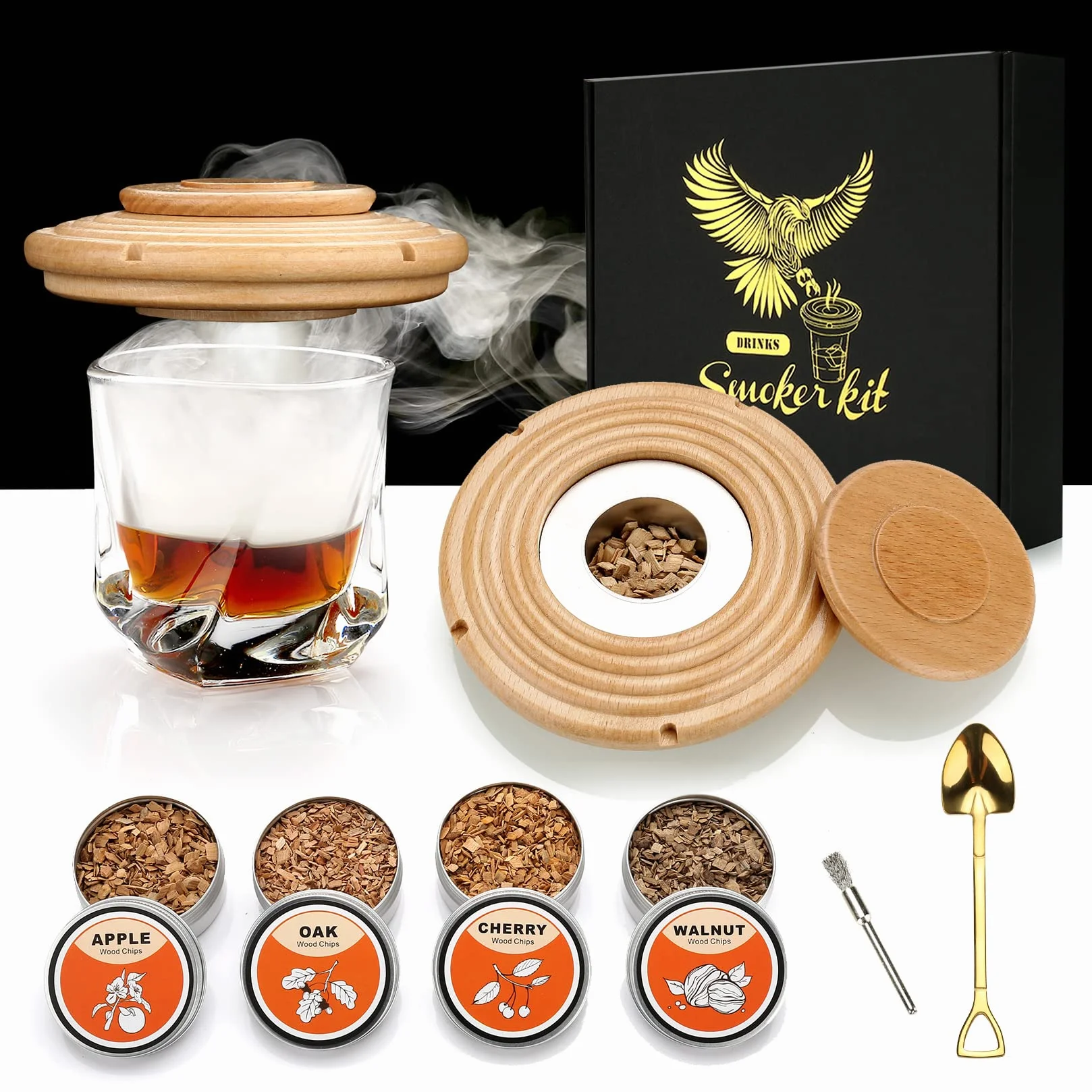 Zestaw do wędzenia koktajli z 4 wiórami drewnianymi, staromodny zestaw do wędzarni whisky, do koktajli, wina, whisky, burbona, męża, taty, buk