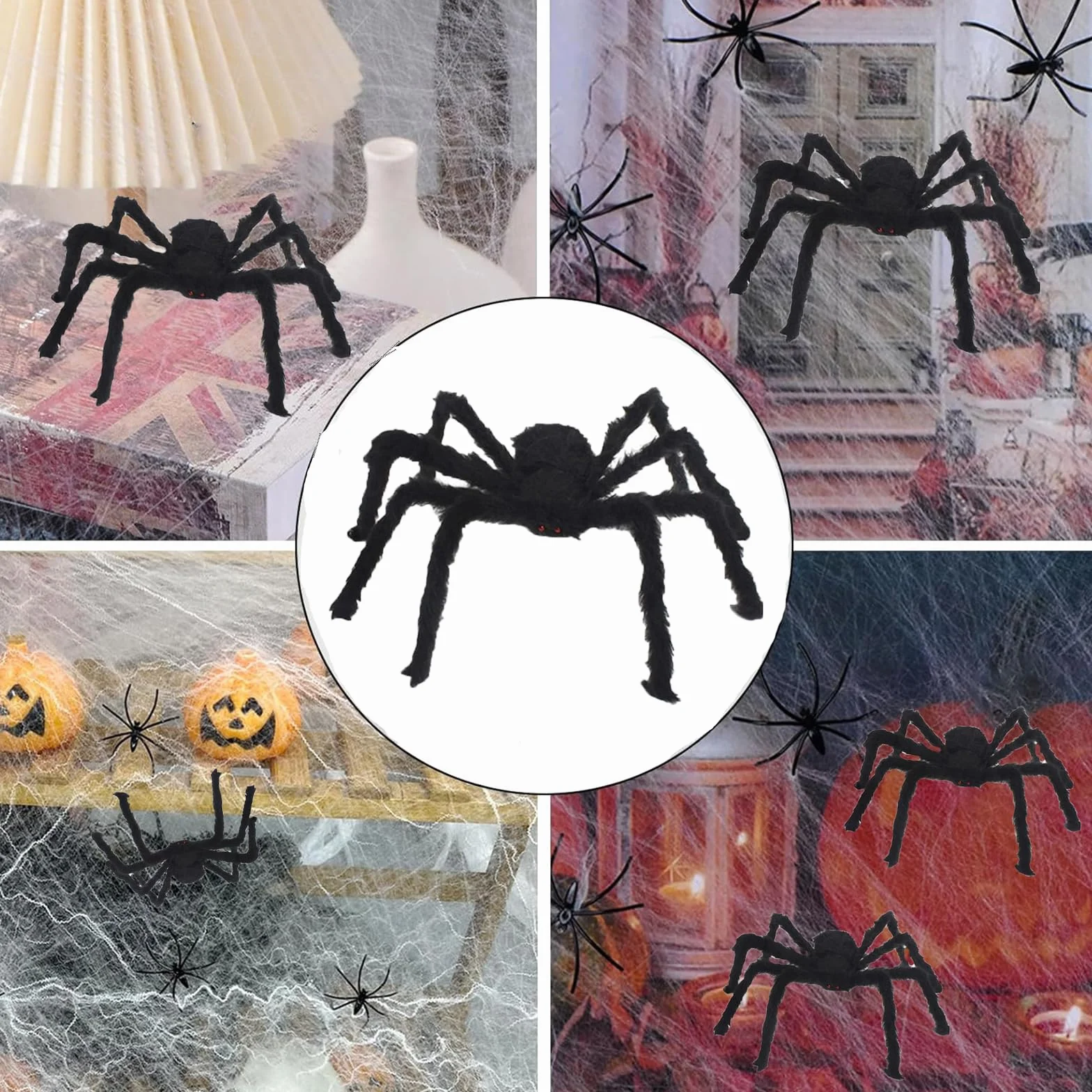 3-częściowy gigantyczny pająk Halloween, zewnętrzna dekoracja Halloween, duży futrzany pająk z czerwonymi oczami, dekoracja domu na zewnątrz (125 cm, 90 cm, 75 cm)