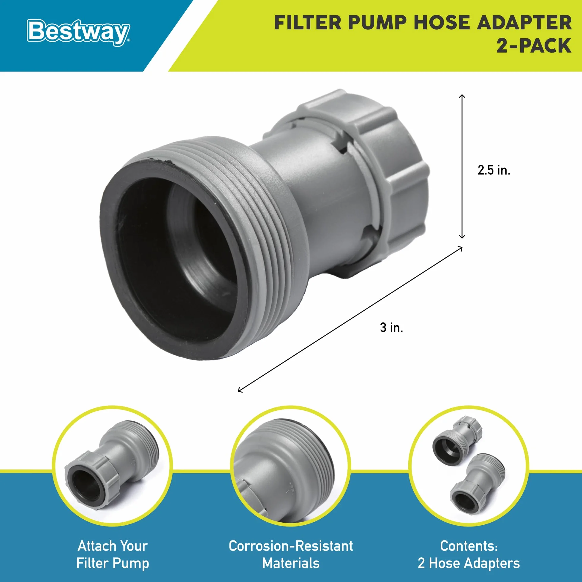 Bestway Flowclear adapter do węża 38 mm, do przyłączy 32 mm, dwupak