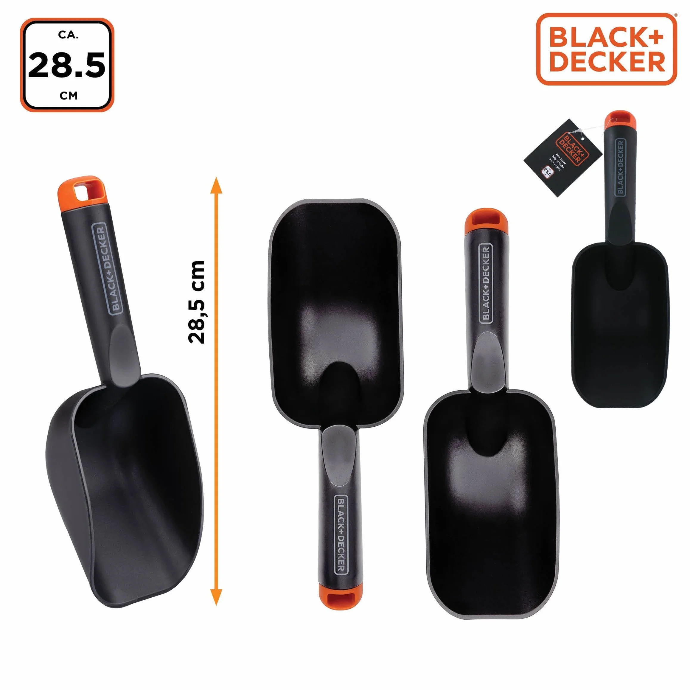 BLACK+DECKER Łopata ogrodowa - wersja okrągła - głębokie dno - 28,5 cm - czarna