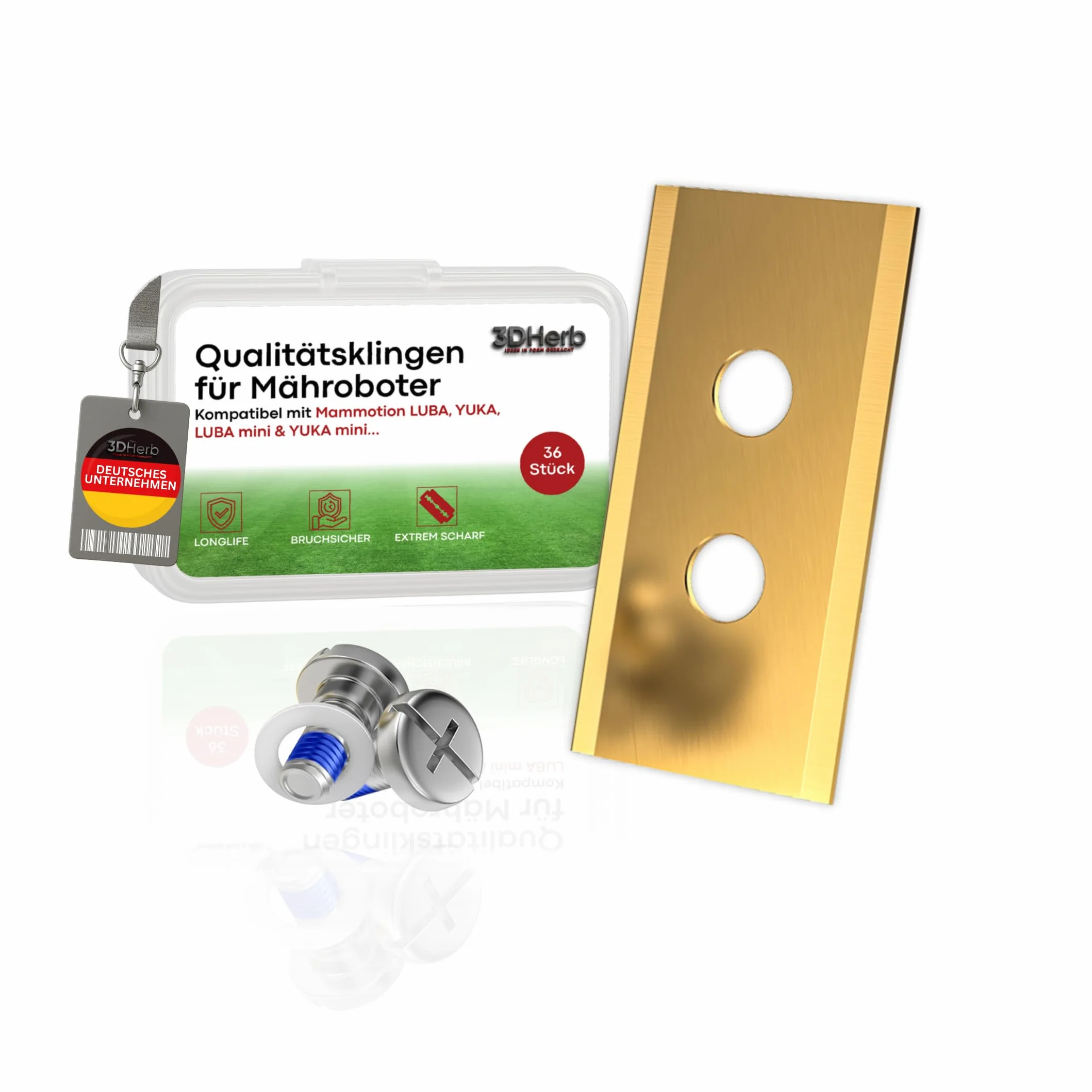 3DHerb® 36 x wysokiej jakości noży zamiennych kompatybilnych z Mammotion LUBA, LUBA 2, YUKA, LUBA Mini i YUKA Mini – grubość ostrza 0,9 mm dla długotrwałej przyjemności z koszenia – tytanowe ostrza