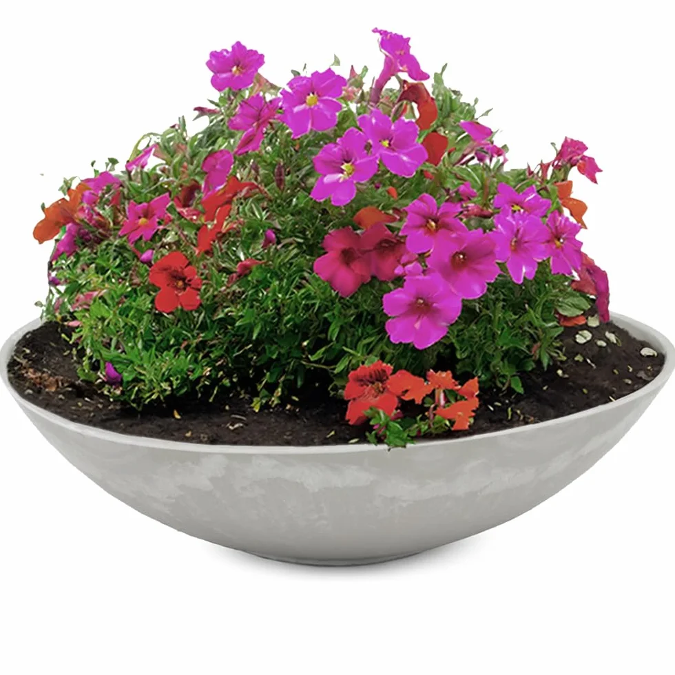 matches21 Donica na rośliny do użytku na zewnątrz, duża misa w kolorze szarym marmurkowym, płaska, o średnicy 45 cm, na kwiaty, bonsai lub cmentarz, misa na grób