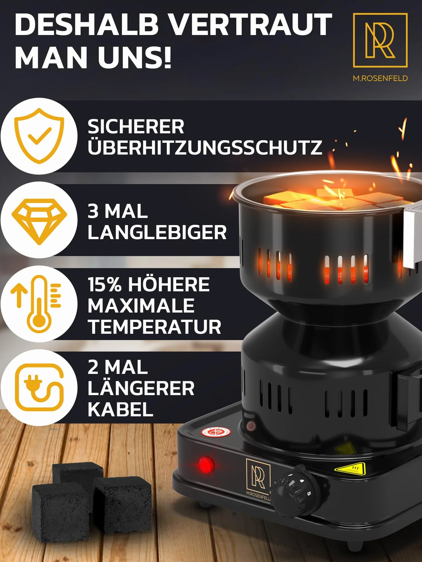 M. ROSENFELD FIRE Tower 3.0 elektryczna zapalniczka na węgiel drzewny