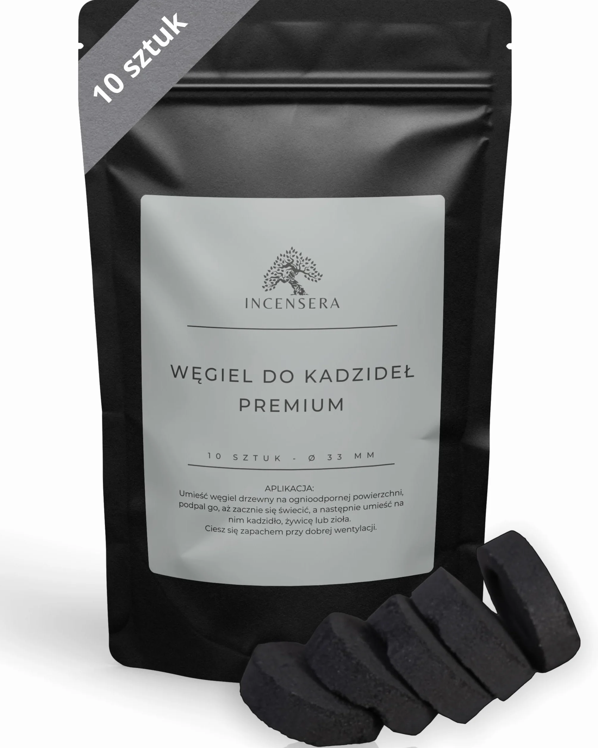 Incensera Węgiel do kadzidła – 10 samoczynnie zapalających się, bezzapachowych tabletek węgla | Do kadzidła, żywic, Bakhoor i ziół – Łatwe kadzidlenie w domu