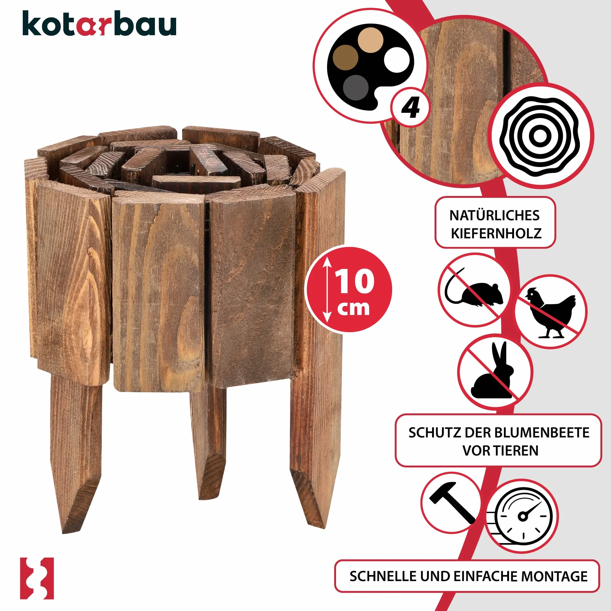 KOTARBAU® Płotek Ogrodowy Wbijany - 110 X 10 CM - Obrzeże Trawnika - Płot Drewniany - Palisada - Brązowy