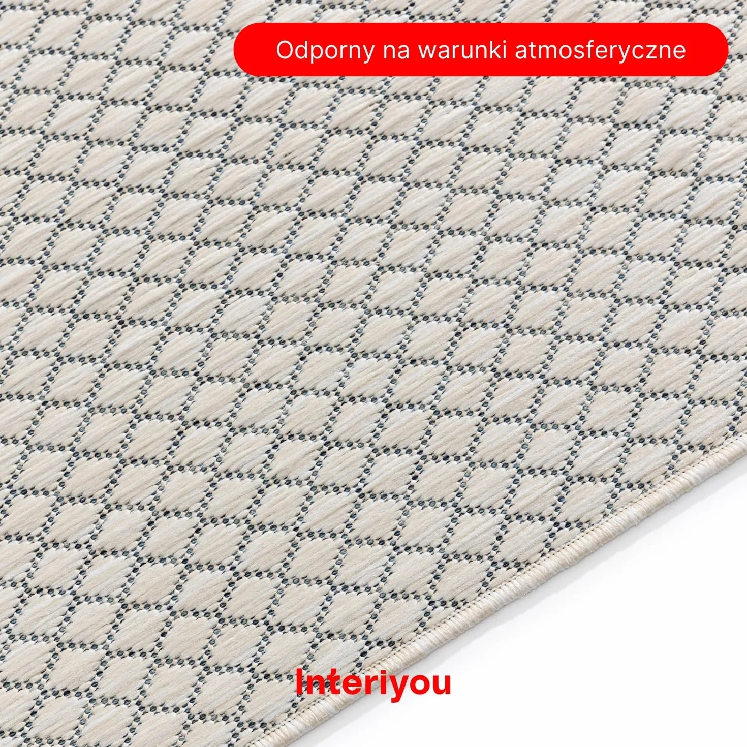 Interiyou dywan zewnętrzny Lome - 140x200 cm Biały - Geometryczny wzór, odporny na warunki atmosferyczne, balkon, taras, ogród, kuchnia, odporny na promieniowanie UV, płaski splot