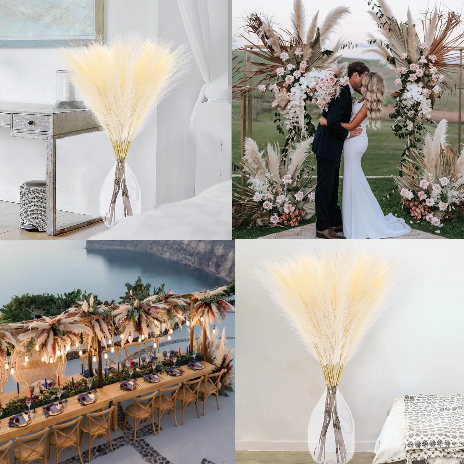7 łodyg, sztuczna trawa pampasowa, dekoracja, wysoka trawa pampasowa, na podłogę, puszysta, sztuczna trawa pampasowa, do dekoracji ślubnej w stylu boho, do domu, 100 cm, beżowa