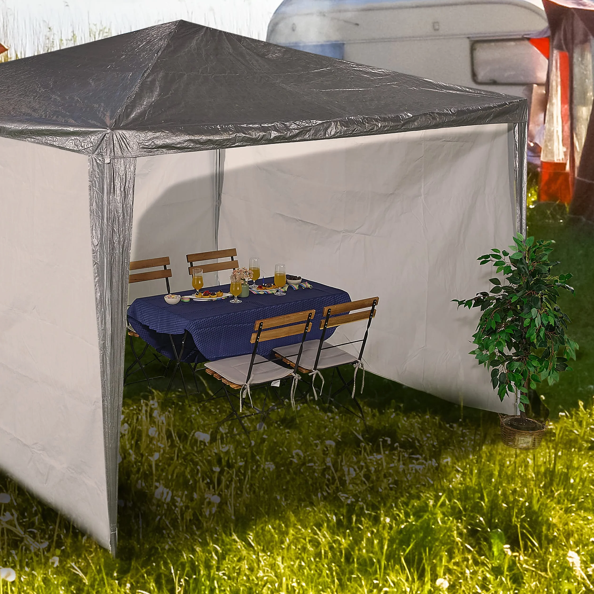 Relaxdays Części boczne do pawilonu, zestaw 3 szt, 2 x 3 m, wodoszczelne, ściany boczne z zapięciem na rzepy, PE, bez okien, białe