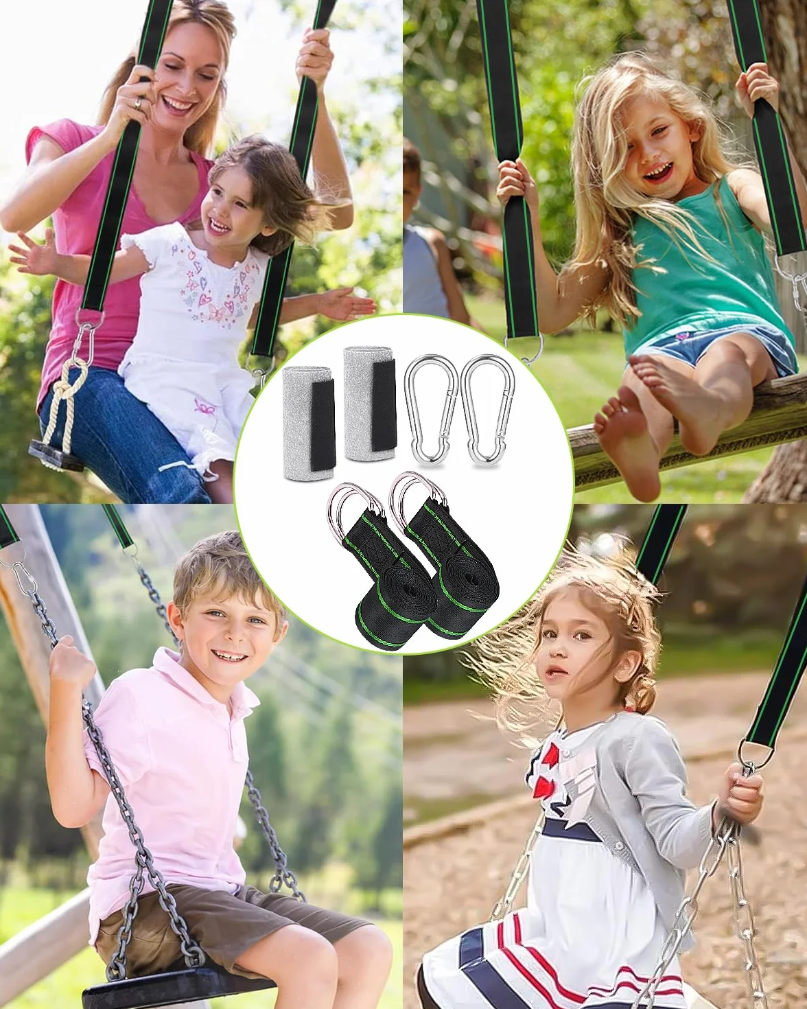 Zestaw do mocowania huśtawki na drzewie 200 cm x 5 cm 900 kg karabińczyki D-ringi