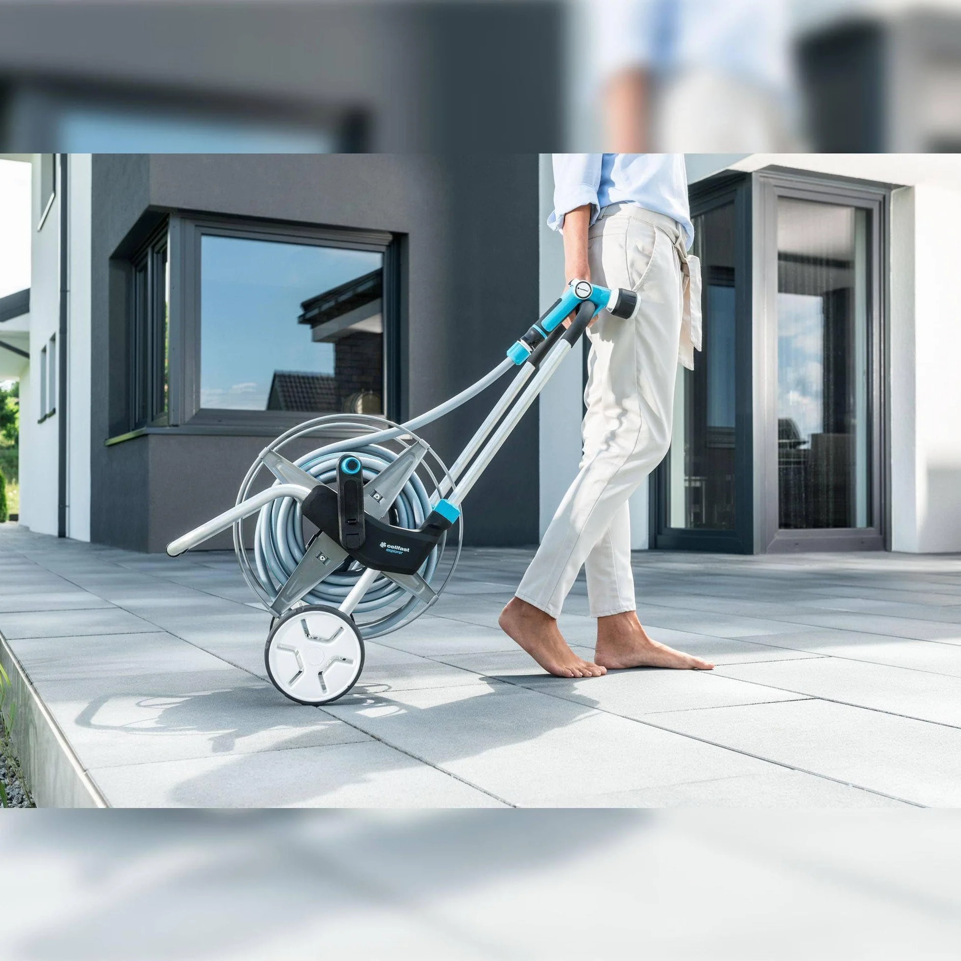 Cellfast Metalowy Wózek na Wąż Ogrodowy 1/2" Explorer - Bęben na Wąż z Korbą do Nawijania - Wytrzymały i Stabilny