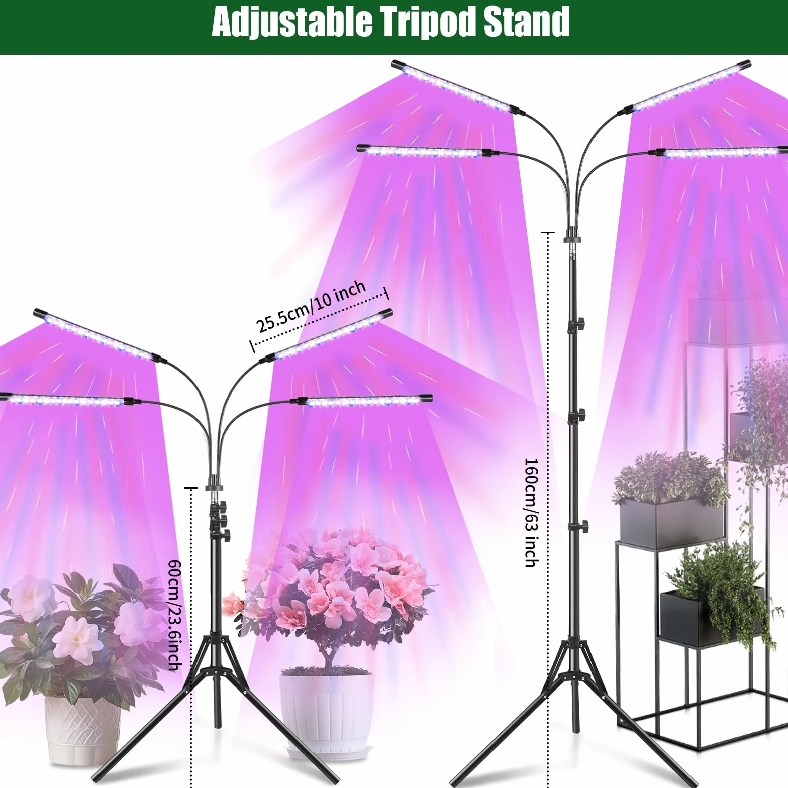 Railee Lampa Roślinna LED Full Spectrum 120 LED ze Stojakiem z Timerem 3 Tryby Kolorystyczne 10 Luminancji