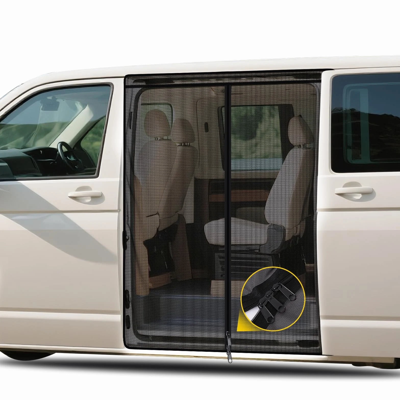 Moskitierka magnetyczna dla VW T5 T6 drzwi przesuwnych | Sieć przeciwkomary i moskitierka z zamkiem na środku | Ochrona przeciwsłoneczna jako akcesorium kempingowe dla Multivan