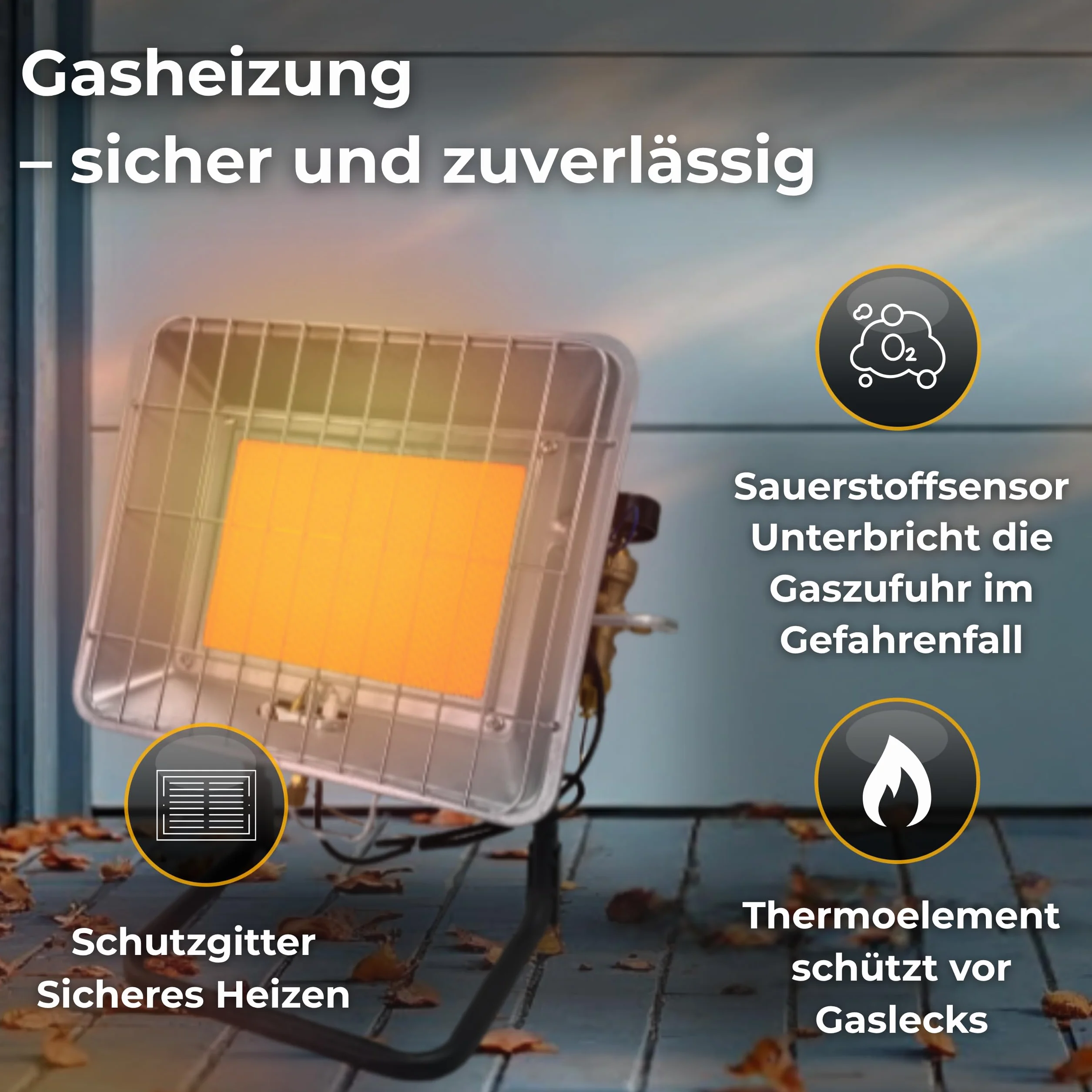 Promiennik gazowy Climative 4,5 kW z zapłonem piezo, promiennik tarasowy, zewnętrzny, w zestawie reduktor, wąż, uchwyt na butlę gazową, promiennik gazowy na taras, oszczędny, ogrzewanie zewnętrzne