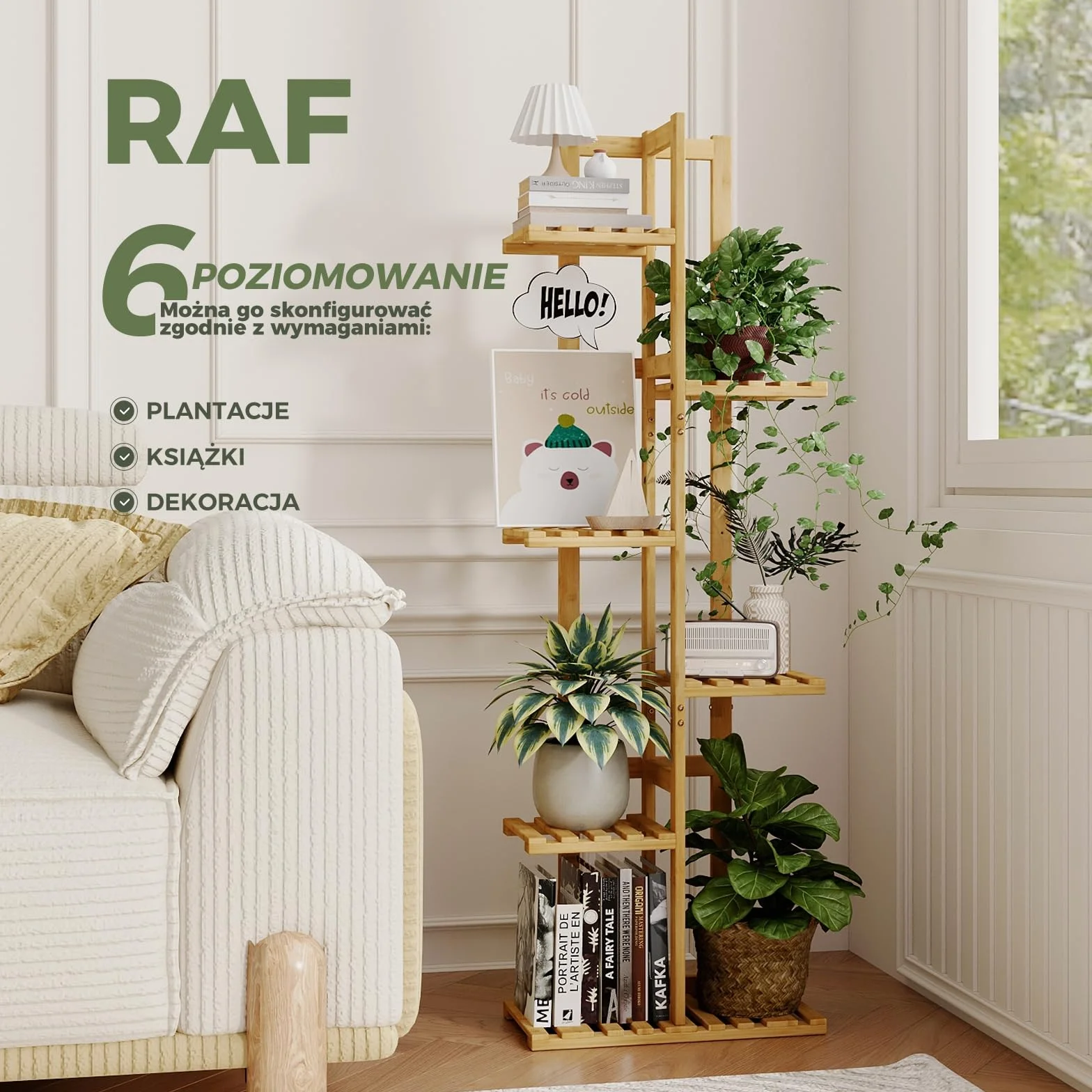 Bamworld Bambusowy Stojak na Rośliny 6 Poziomów Kącikowy Półka na Rośliny Do Wiele Roślin