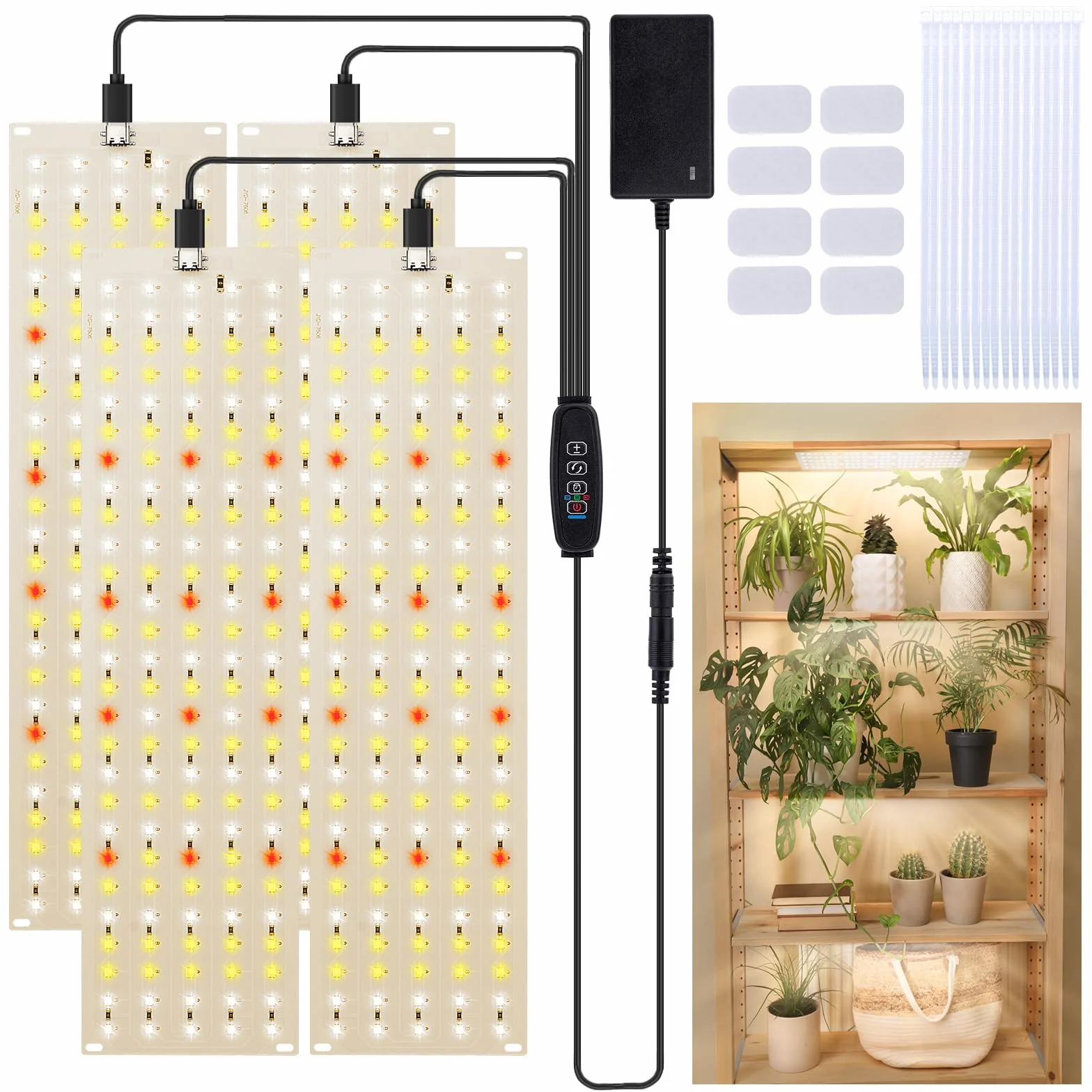 FIVAVA Lampa LED do Uprawy Roślin, Pełne Spektrum, 135 Diod LED x 4 Szt., Światła dla Roślin Pokojowych z Programatorem Czasowym, 10 Rodzajów Jasności