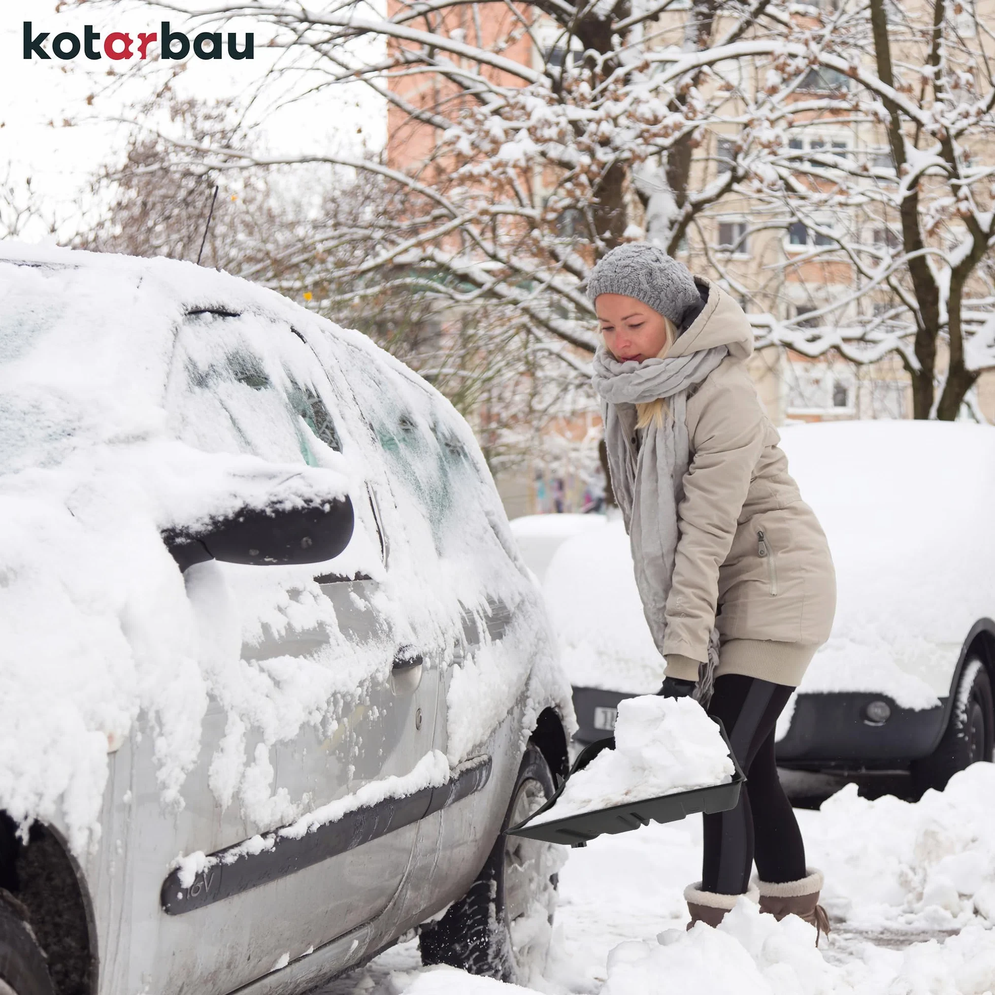 KOTARBAU Łopata do śniegu z tworzywa sztucznego, z aluminiowym uchwytem, 80 cm, mała łopata do odśnieżania, łopata do śniegu, składana łopata