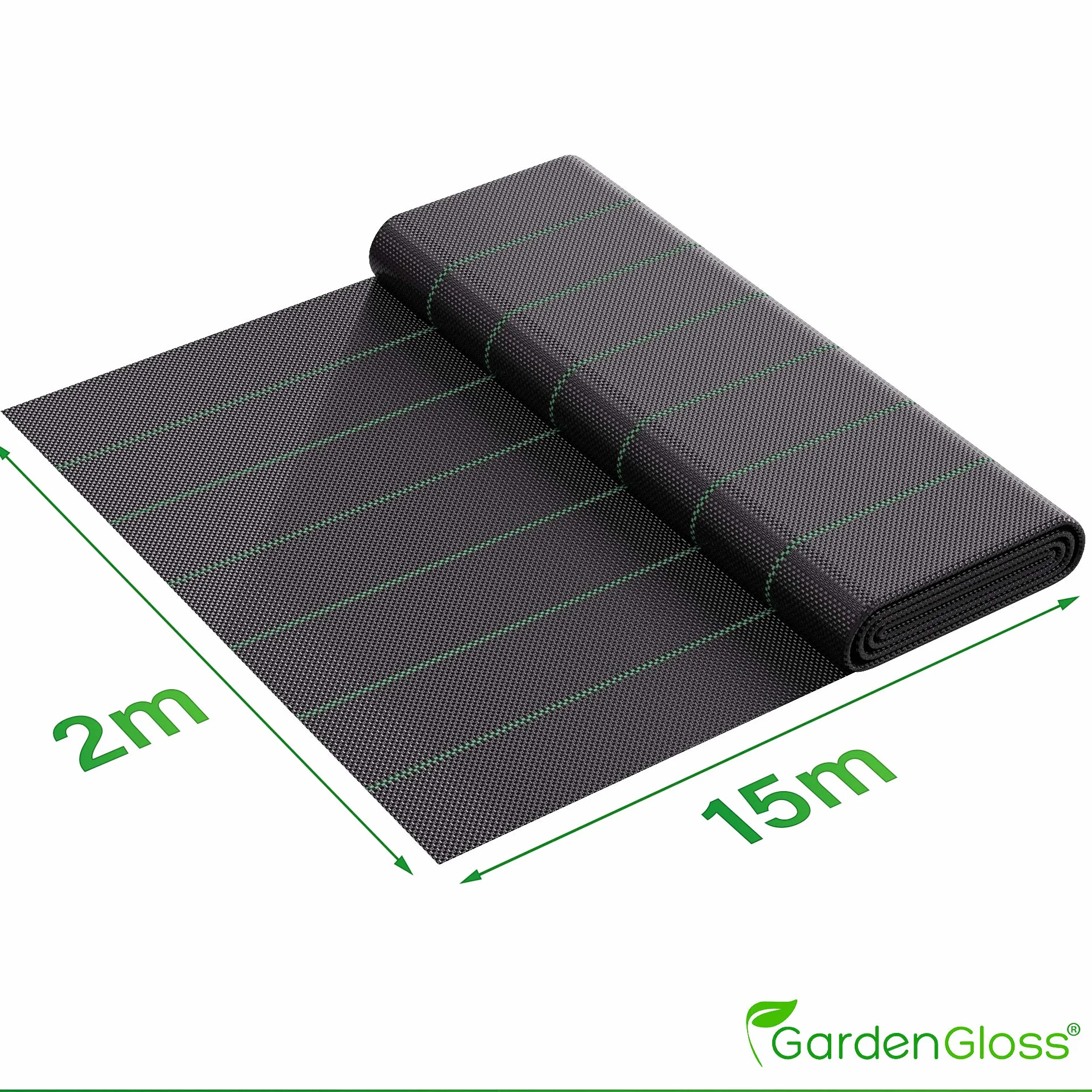 GardenGloss 30m2 Agrowłóknina Przeciw Chwastom 100g/m2 - Przepuszczalna dla Wody i Wytrzymała na Rozdarcia - Mata Ogrodowa z Wysoką Stabilizacją UV - Tkana Folia Przeciw Chwastom (15m x 2m, Składana)