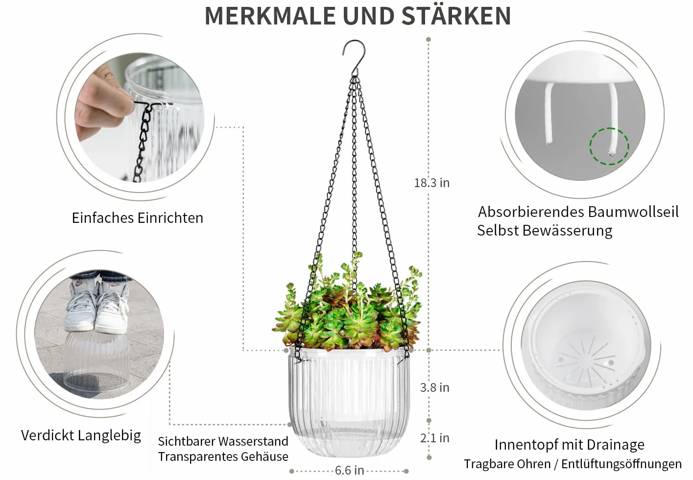 2 wiszące doniczki na zewnątrz 16,5 cm zestaw