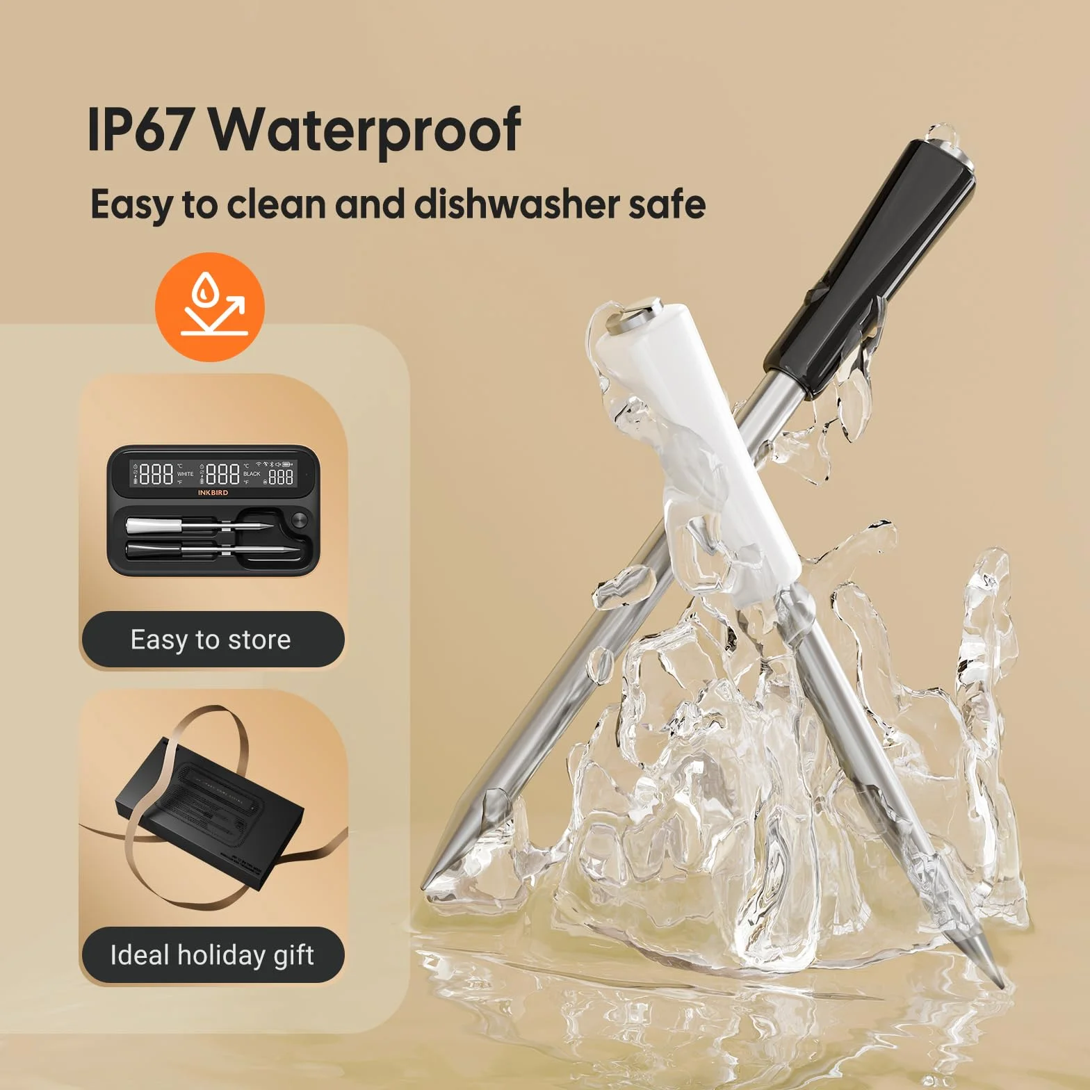 INKBIRD Inteligentny bezprzewodowy termometr do mięsa 5 GHz INT-12-BW, Bluetooth, WiFi, sonda do mięsa z dwoma sondami, podświetlany wyświetlacz LCD i inteligentna aplikacja do grilla, piekarnika