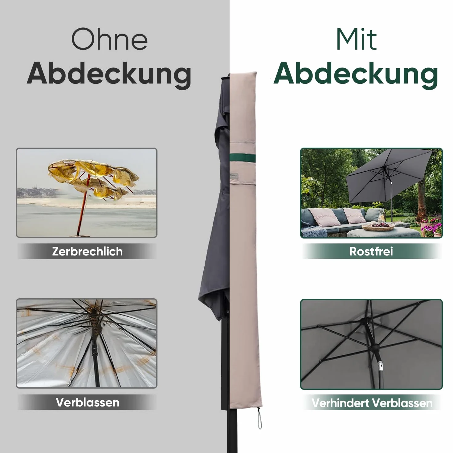 Pokrowiec ochronny Sekey na Ø 300 cm parasol, osłona parasola z kratkami wentylacyjnymi, 100% poliester, khaki.