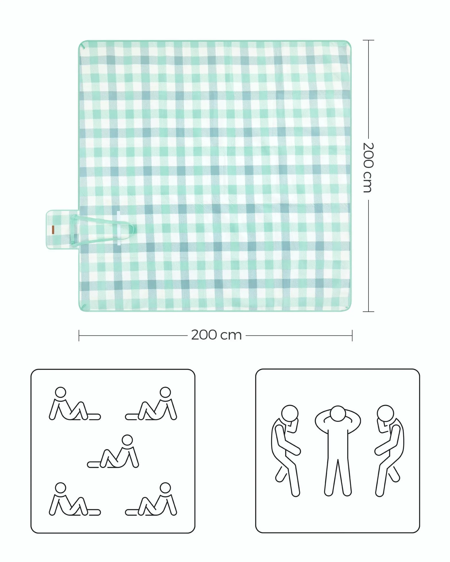 SONGMICS Koc piknikowy 200x200cm wodoodporny składany zielony biały