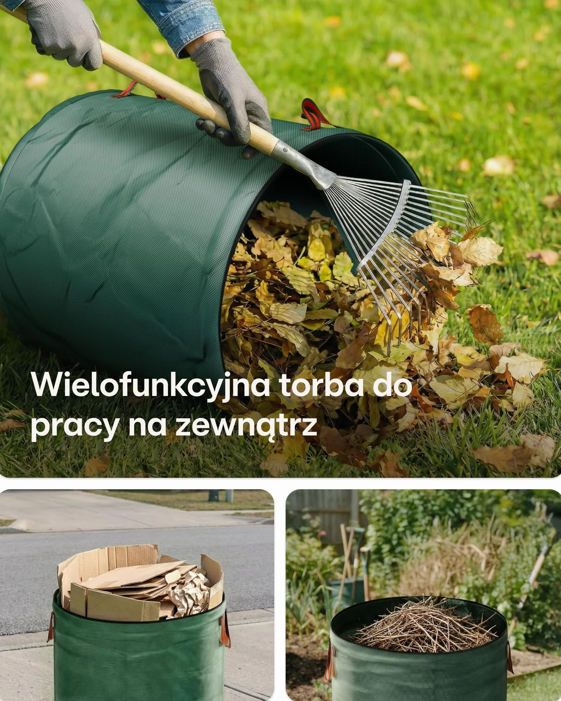 2x Worki Na Odpady Ogrodowe Wielokrotnego Użytku Z Uchwytami I Zamkiem Błyskawicznym Z Pokrywą 500L - Stabilne - Składane - Wytrzymały Polipropylen