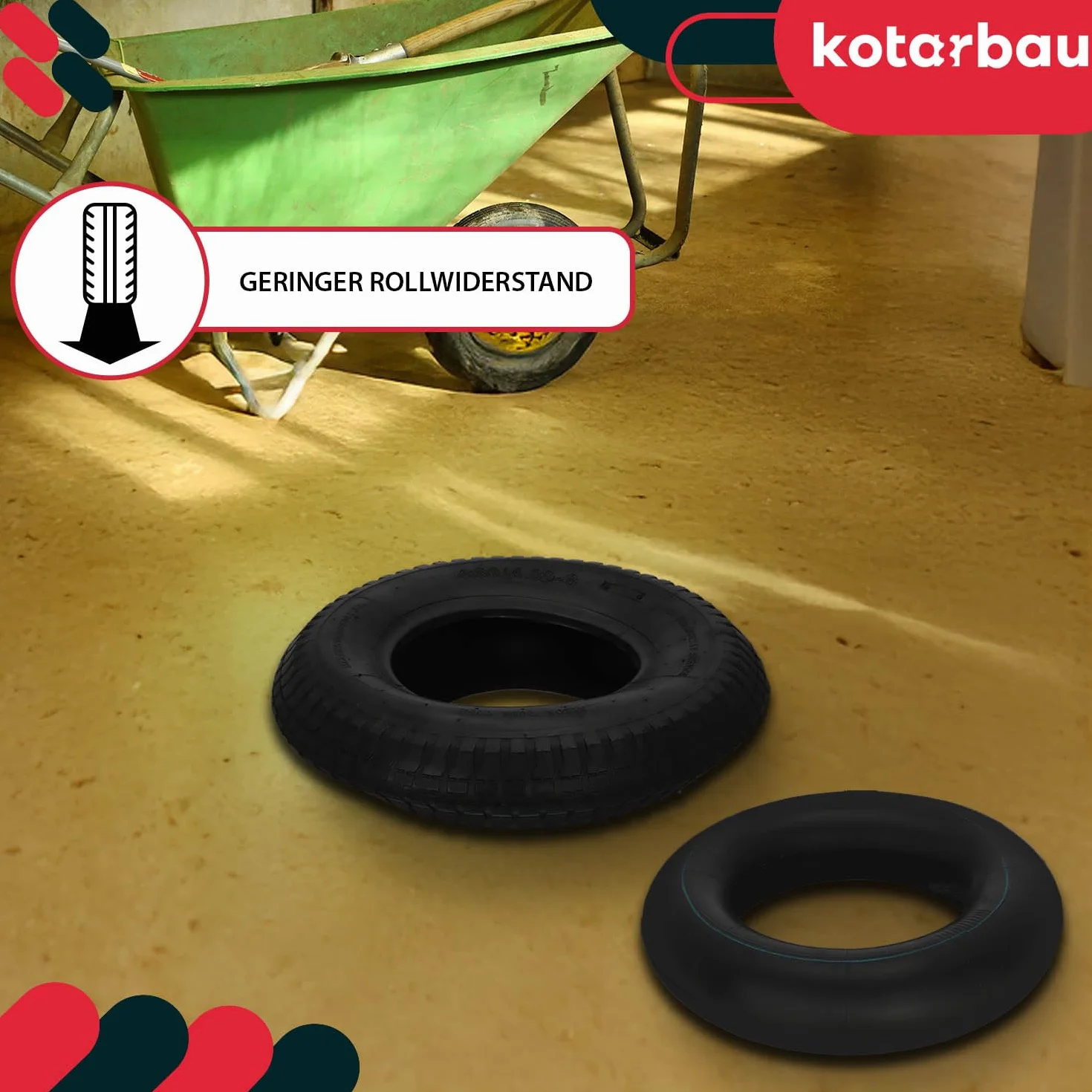 KOTARBAU® Opona z Dętką do Koła Taczki - Wózków - ⌀ 40 cm - Opona 6PR – Dętka Zamienna do Taczek – ⌀ 35 cm