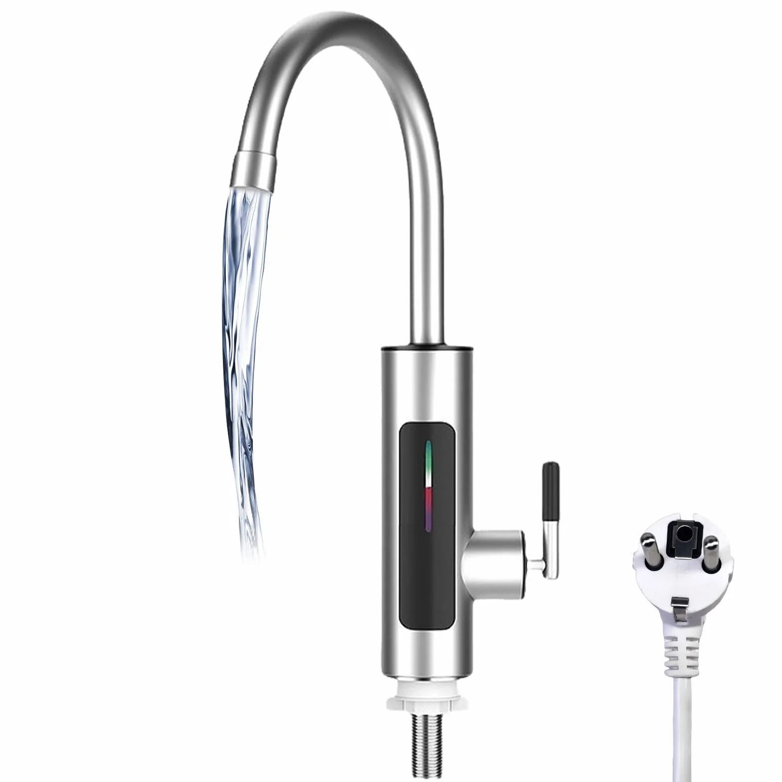 Kran z podgrzewaczem wody, elektryczny podgrzewacz wody, kran, stal nierdzewna, kran kuchenny ze wskaźnikiem temperatury LED, obracany o 360°, do kuchni, ogrodu, na kemping (220 V, 3000 W, wtyczka EU)