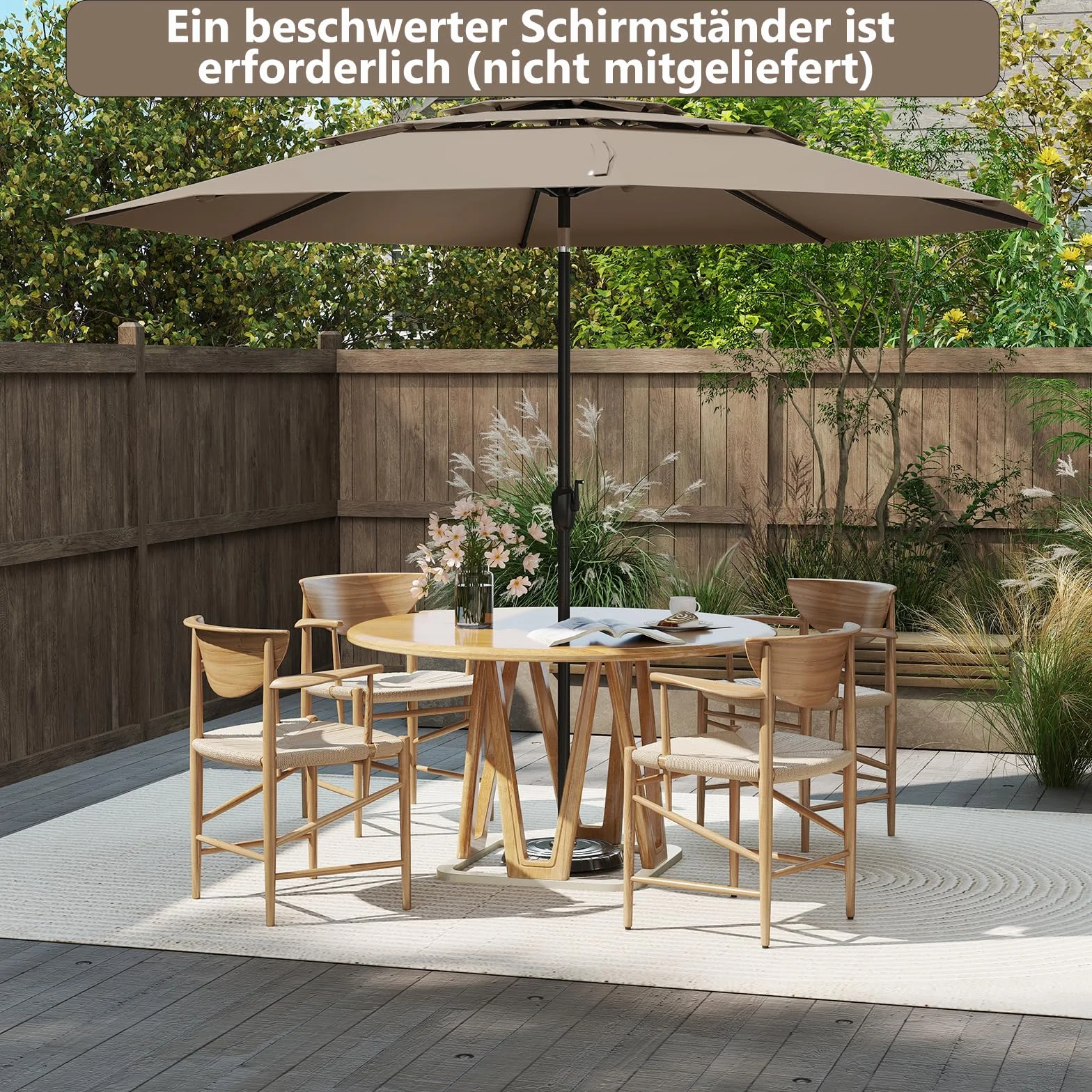 COSTWAY Parasol przeciwsłoneczny, odporny na wiatr, stabilny, 300 cm, parasol ogrodowy z korbą, obustronnie zginany o 45°, ochrona przed promieniowaniem UV, ochrona przed słońcem, na taras, do ogrodu,