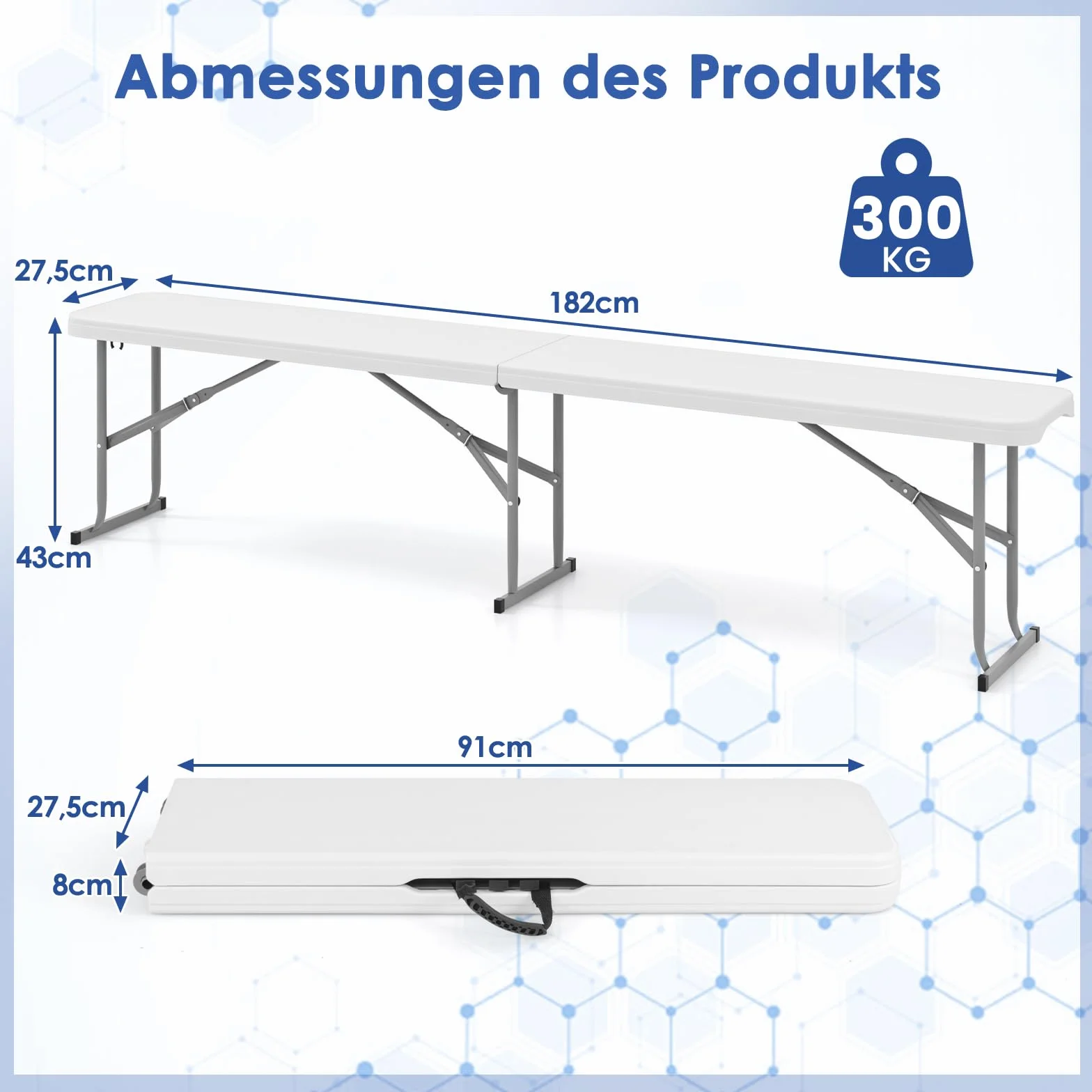 GOPLUS Ławka składana do piwa 182x27,5x43 cm HDPE odporna na warunki atmosferyczne 300 kg