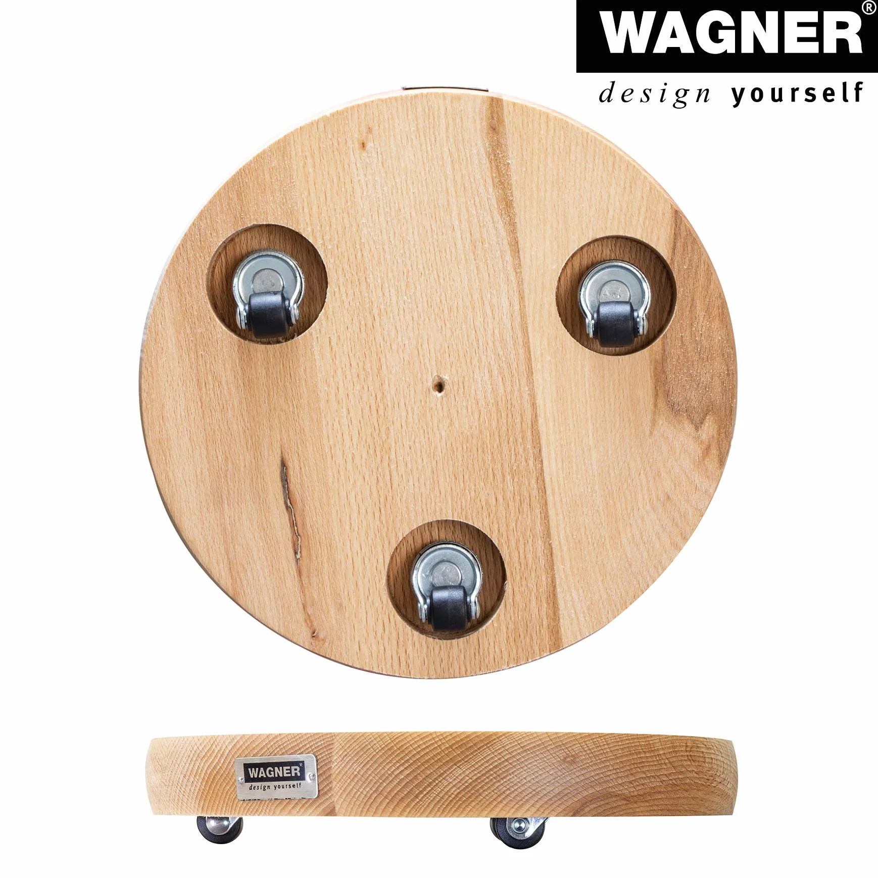 WAGNER wózek do roślin litych o średnicy 25 x 5 cm I wózek do sadzenia do użytku wewnętrznego, buk naturalny I wózek kwiatowy wykonany z litego drewna FSC® I drewniany wałek kubełkowy I nośność 100 kg I Wyprodukowano w UE - 20027101