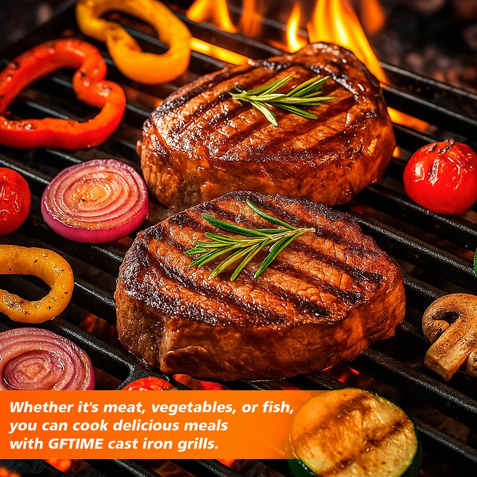 GFTIME Żeliwny ruszt do grillowania, 42 x 35 cm, do BBQ, grilla gazowego, grilla na węgiel drzewny, masywny ruszt żeliwny, część zamienna, 2 sztuki