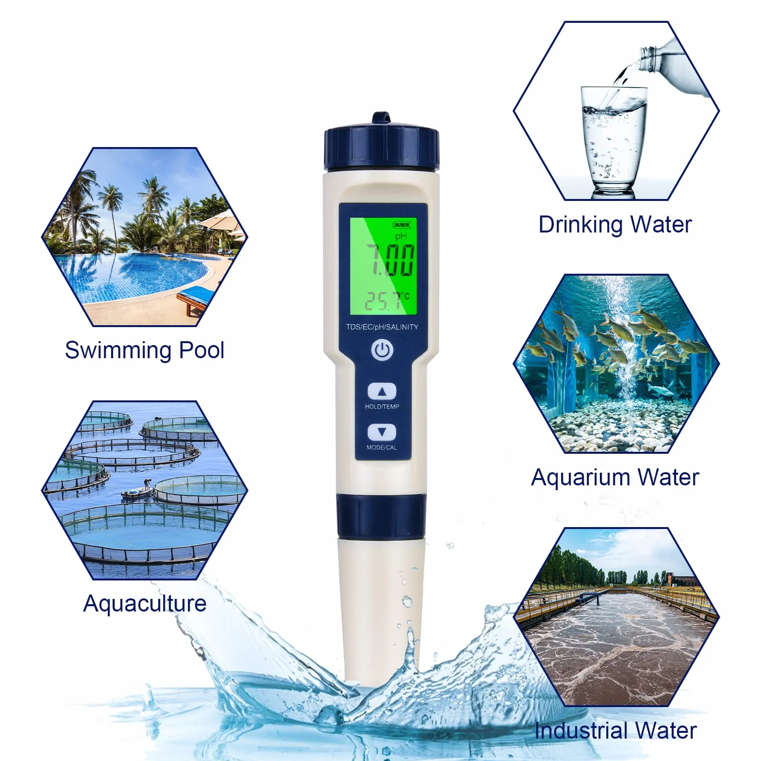 Flintronic Miernik pH 5 w 1 TDS EC Zasolenia Temp pH Tester Basenu Cyfrowy Automatyczna Kompensacja Temperatury LCD