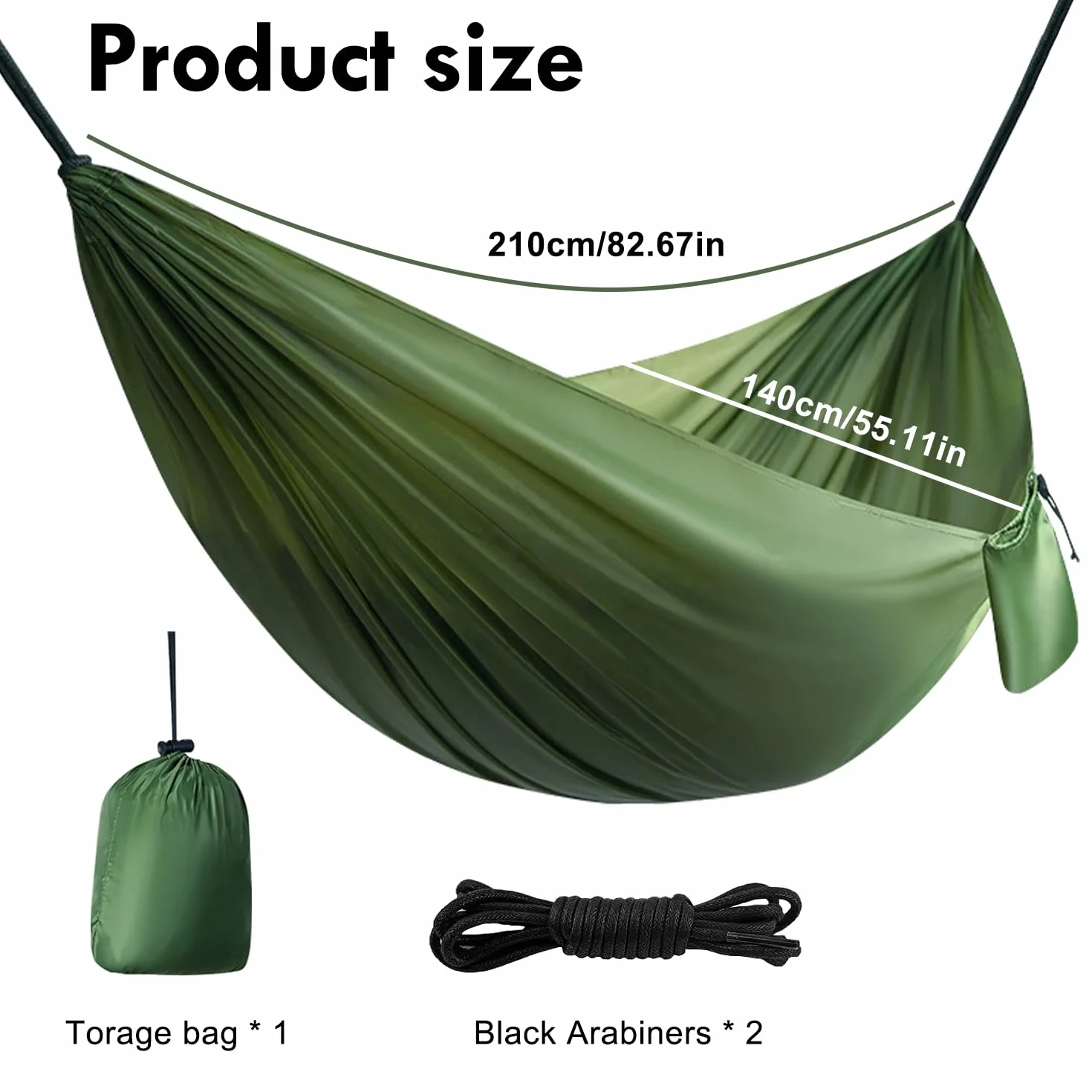 Ultralekki hamak outdoorowy 250 kg z pasami mocującymi i torbą