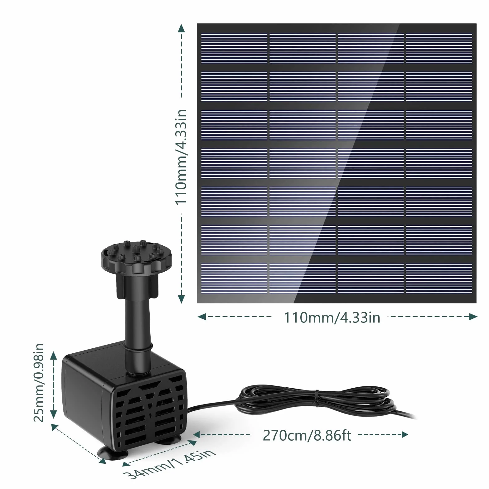 AMZtime Solar Fountain 1.5W 6 Stylami Fontann DIY Solar Pond Pump for Garden Ponds