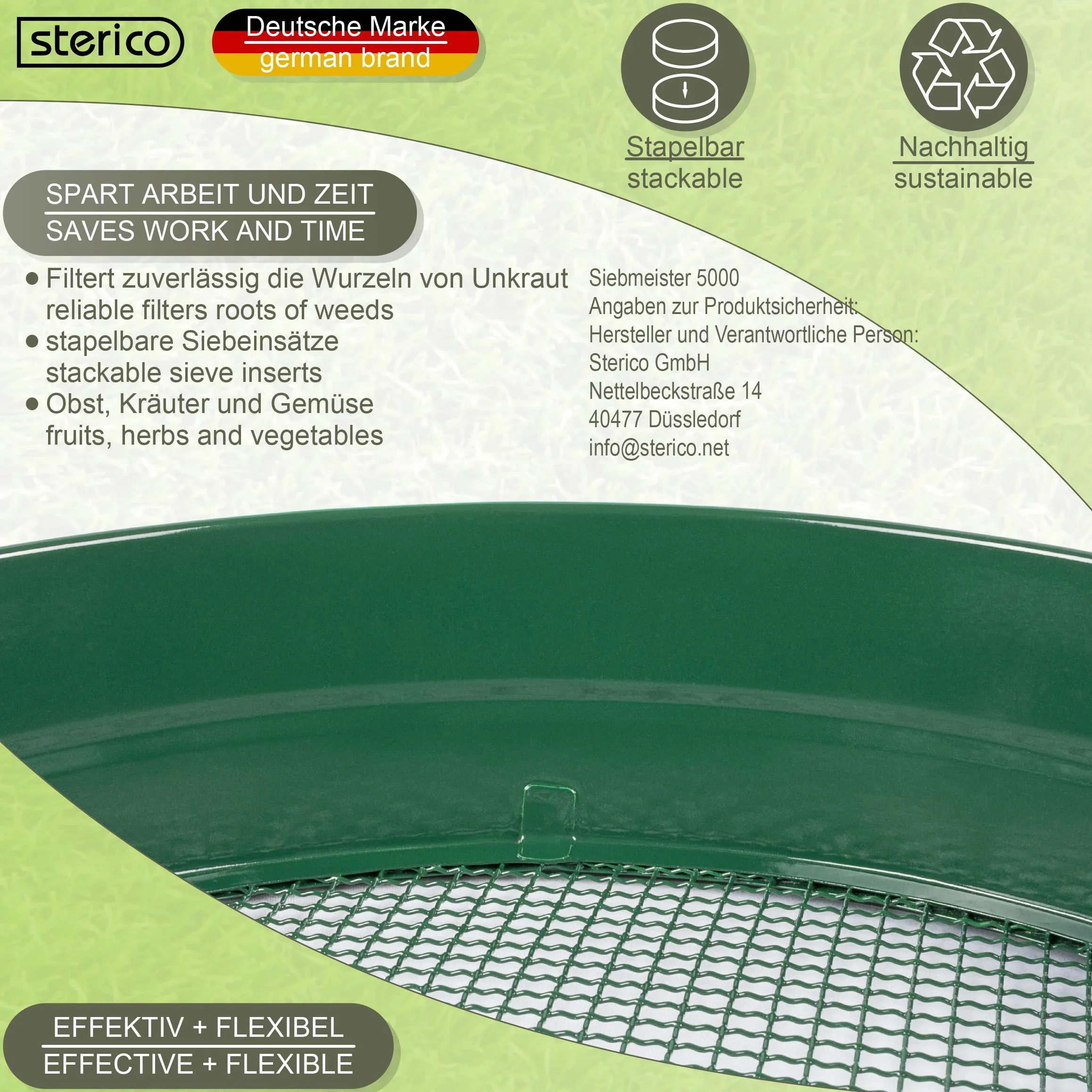 Sterico Sitko ogrodowe w różnych rozmiarach, okrągłe Ø 33 cm do nasion, ziemi, kompostu, kamieni, chwastów, kruszonego kamienia, układania w stosy, wytrzymałe (6 mm)