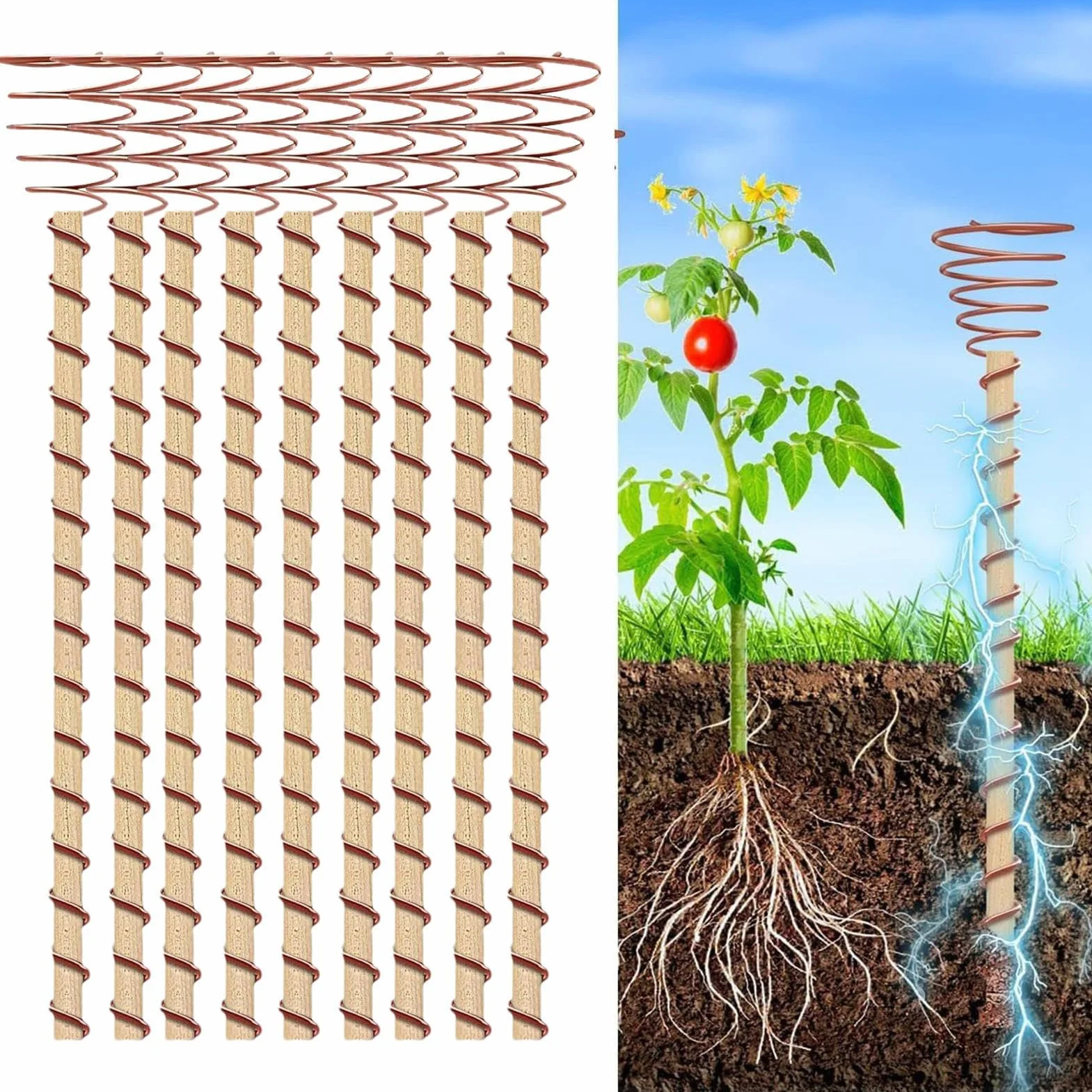 Antena miedziana do elektrokultury 35 cm spirali zestaw 10 drutów narzędzie ogrodowe