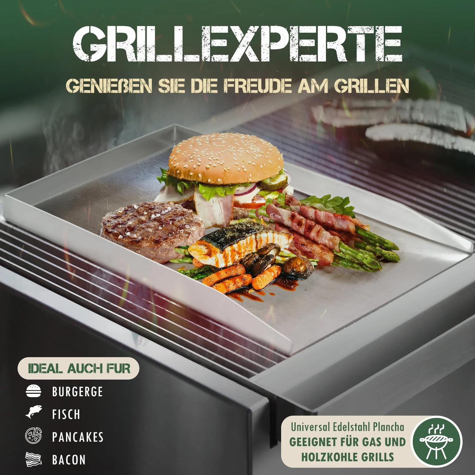 Płyta grillowa Plancha ze stali nierdzewnej 28x20 cm, akcesoria BBQ do grilla gazowego i węglowego