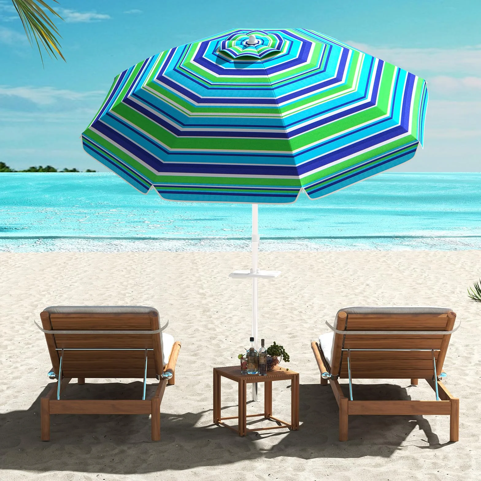 COSTWAY Parasol przeciwsłoneczny, 182 cm, odporny na wiatr, stabilny, UPF 50+, możliwość zginania w zakresie 30°, ochrona przed słońcem z ostrzem do wbijania w ziemię i torbą do przenoszenia, parasol